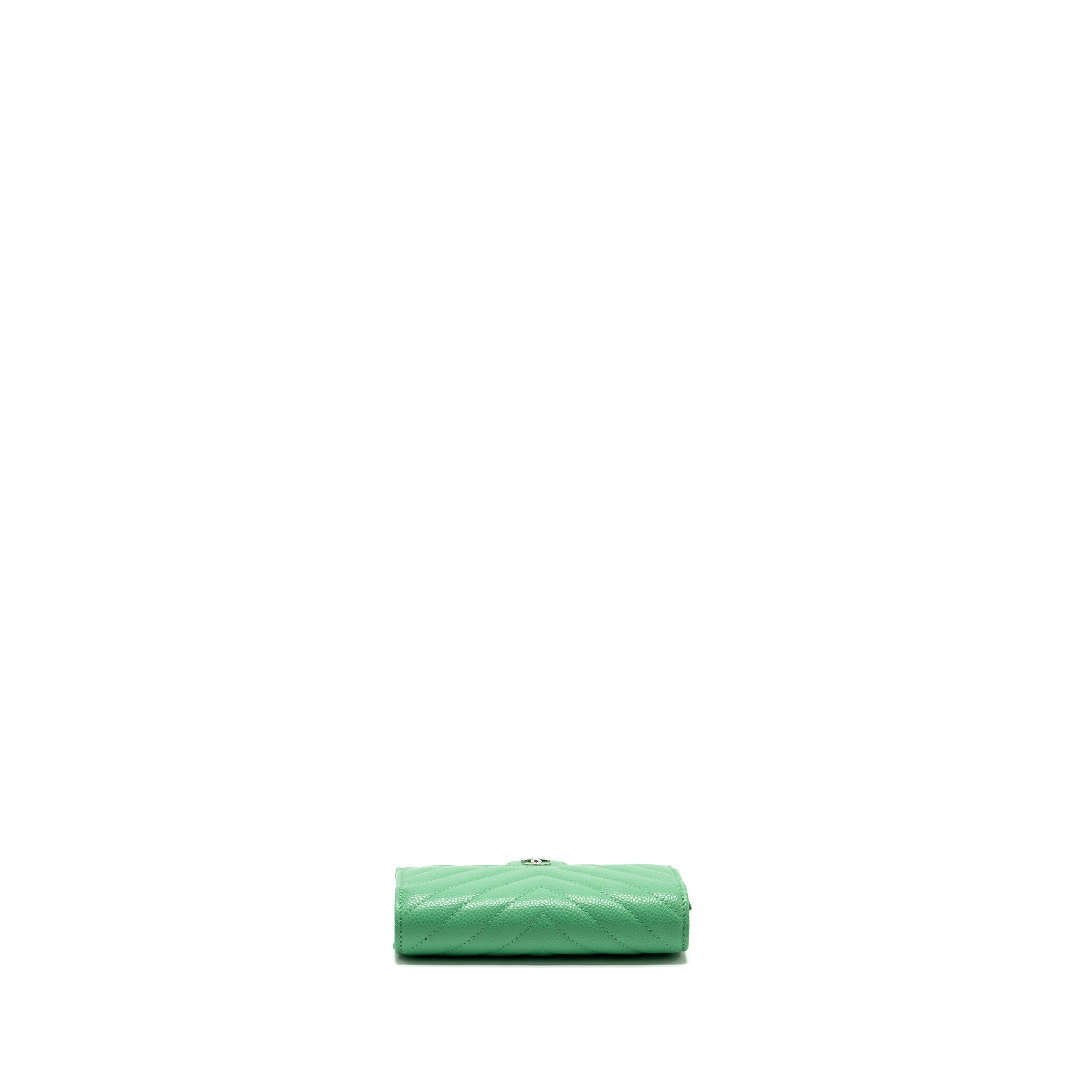 CHANEL CLASSIC FLAP WALLET CHEVRON CAVIAR GREEN SHW