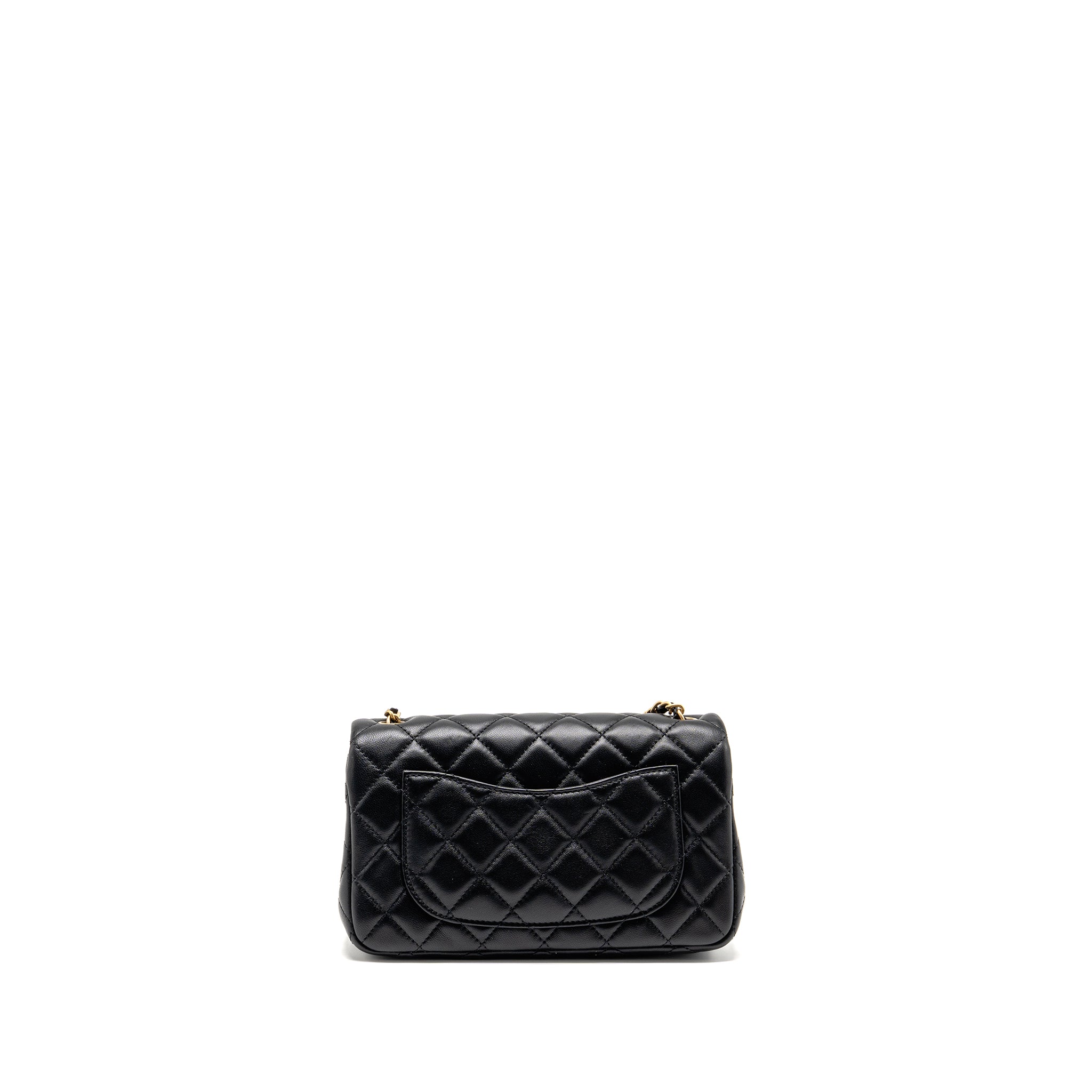 CHANEL PEARL CRUSH MINI RECTANGULAR FLAP BAG LAMBSKIN BLACK GHW (MICROCHIP)