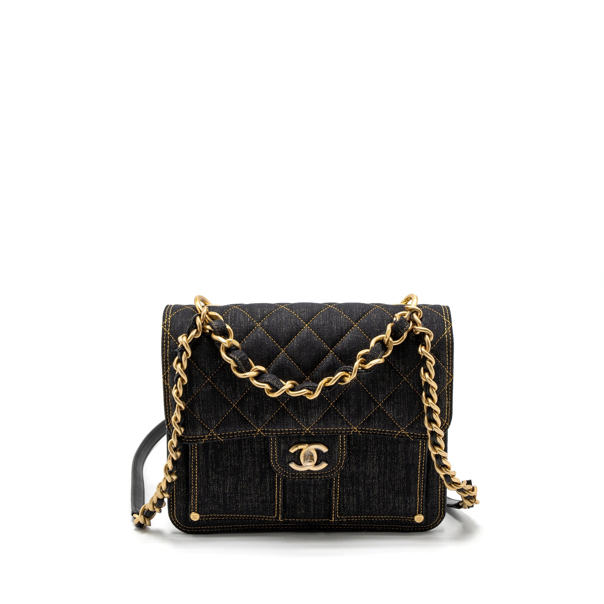 CHANEL 23S FLAP BACKPACK DENIM DARK BLUE BRUSHED GHW (MICROCHIP)
