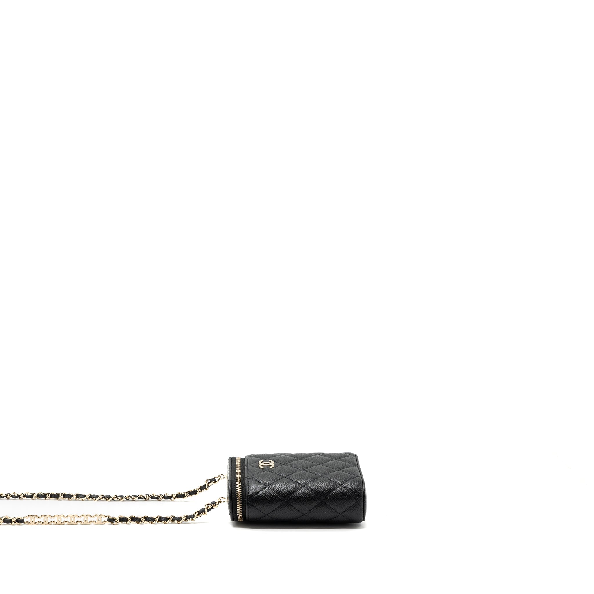 CHANEL VANITY CASE WITH DETAILED CHAIN CAVIAR BLACK LGHW