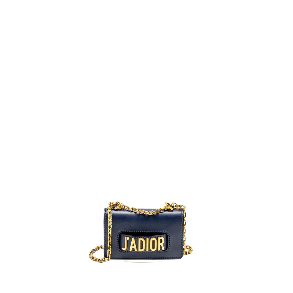 DIOR MINI J’ADIOR CHAIN FLAP BAG CALFSKIN NAVY BLUE GHW
