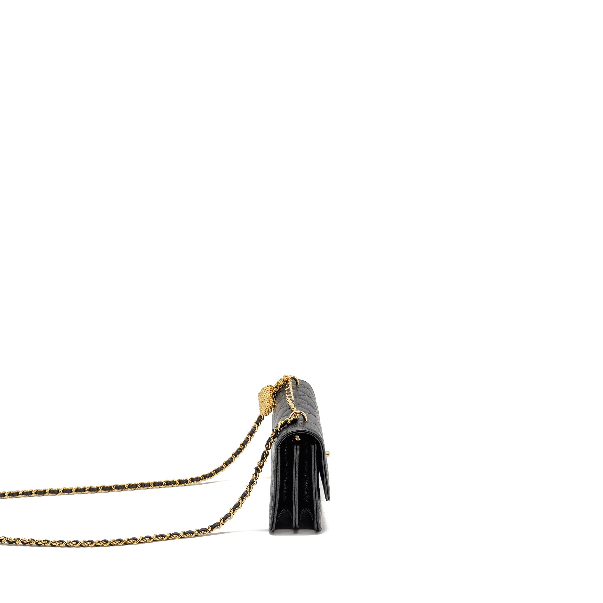 CHANEL 23S WALLET ON CHAIN WITH BAG CHARM CAVIAR BLACK GHW(MICROCHIP)