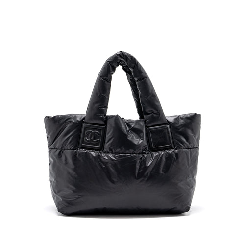 CHANEL SMALL PUFFY DOWN TOTE BAG NYLON BLACK SHW