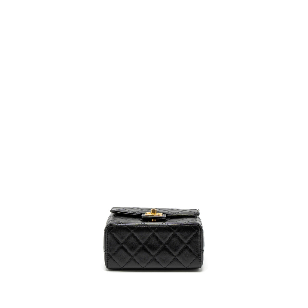 CHANEL 22K RETRO NEW CLASSIC SQUARE MINI FLAP BAG GOATSKIN BLACK BRUSHED GHW (MICROCHIP)