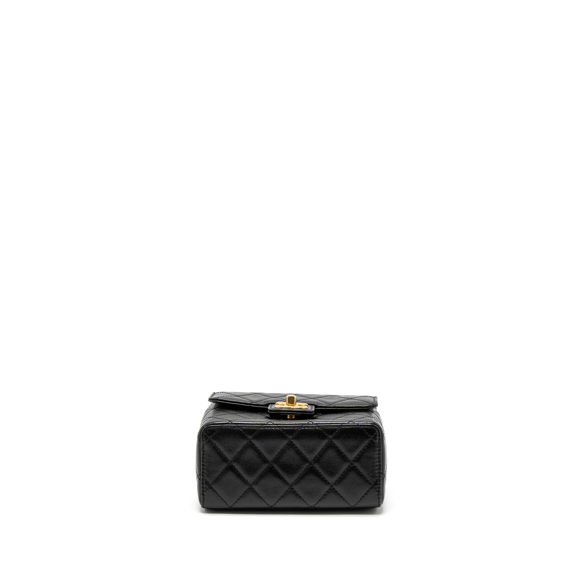 CHANEL 22K RETRO NEW CLASSIC SQUARE MINI FLAP BAG GOATSKIN BLACK BRUSHED GHW (MICROCHIP)