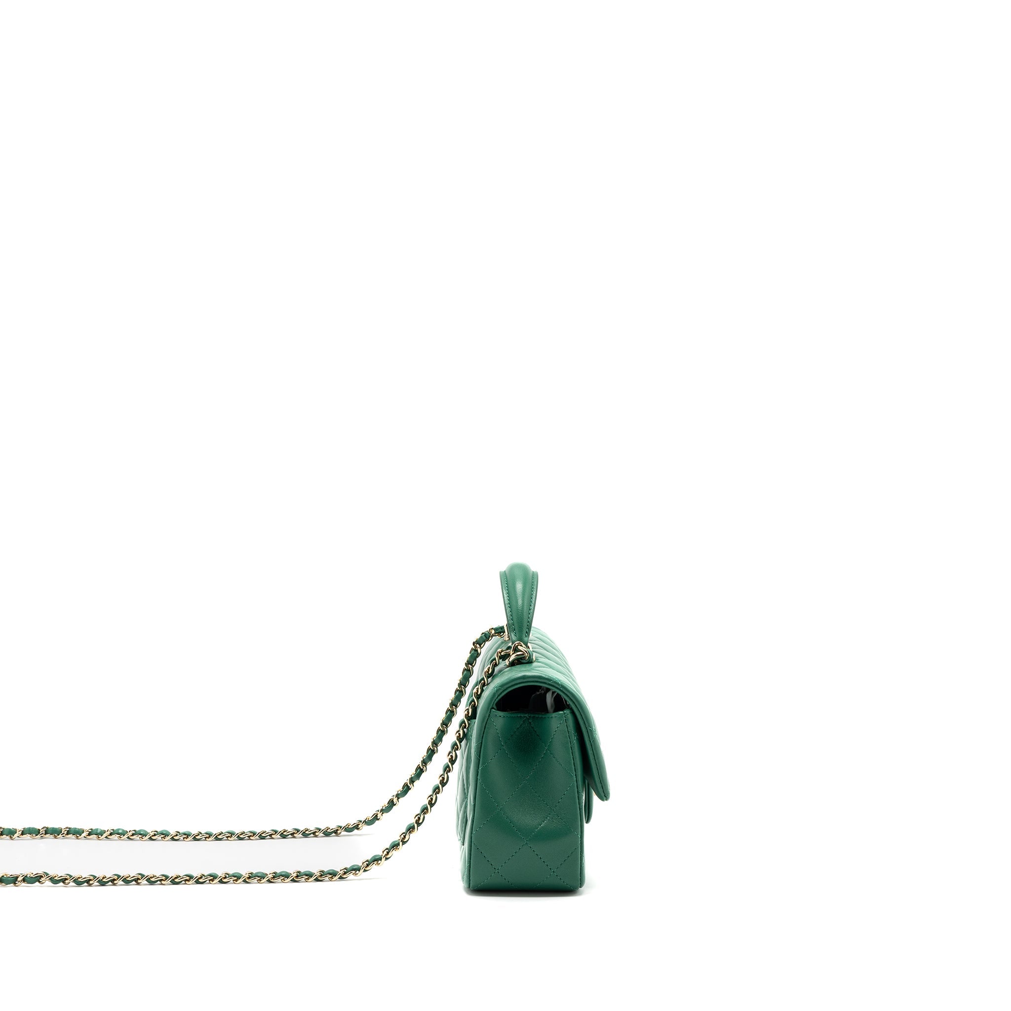 CHANEL TOP HANDLE MINI FLAP BAG WITH CHAIN LAMBSKIN GREEN LGHW (MICROCHIP)
