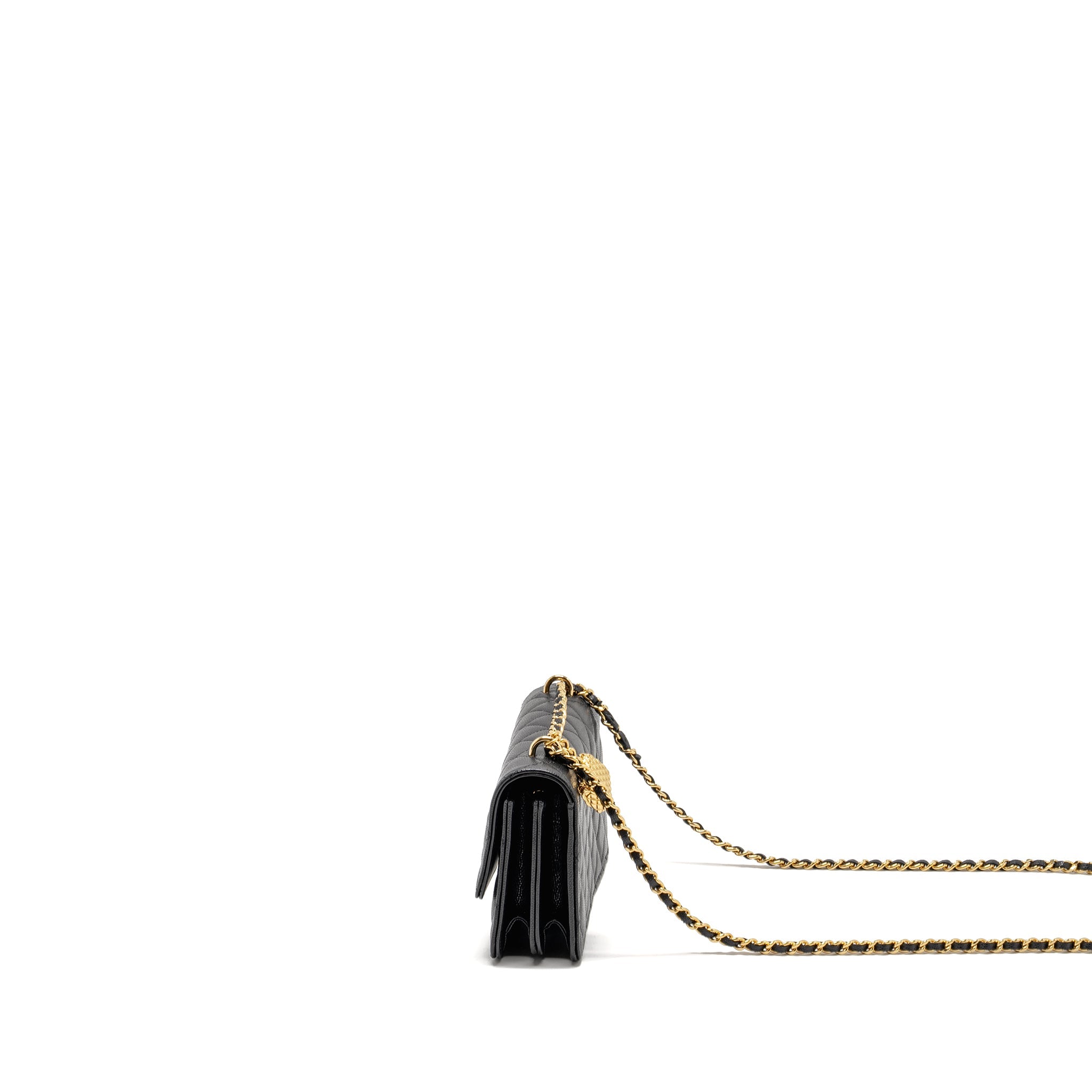 CHANEL 23S WALLET ON CHAIN WITH BAG CHARM CAVIAR BLACK GHW(MICROCHIP)