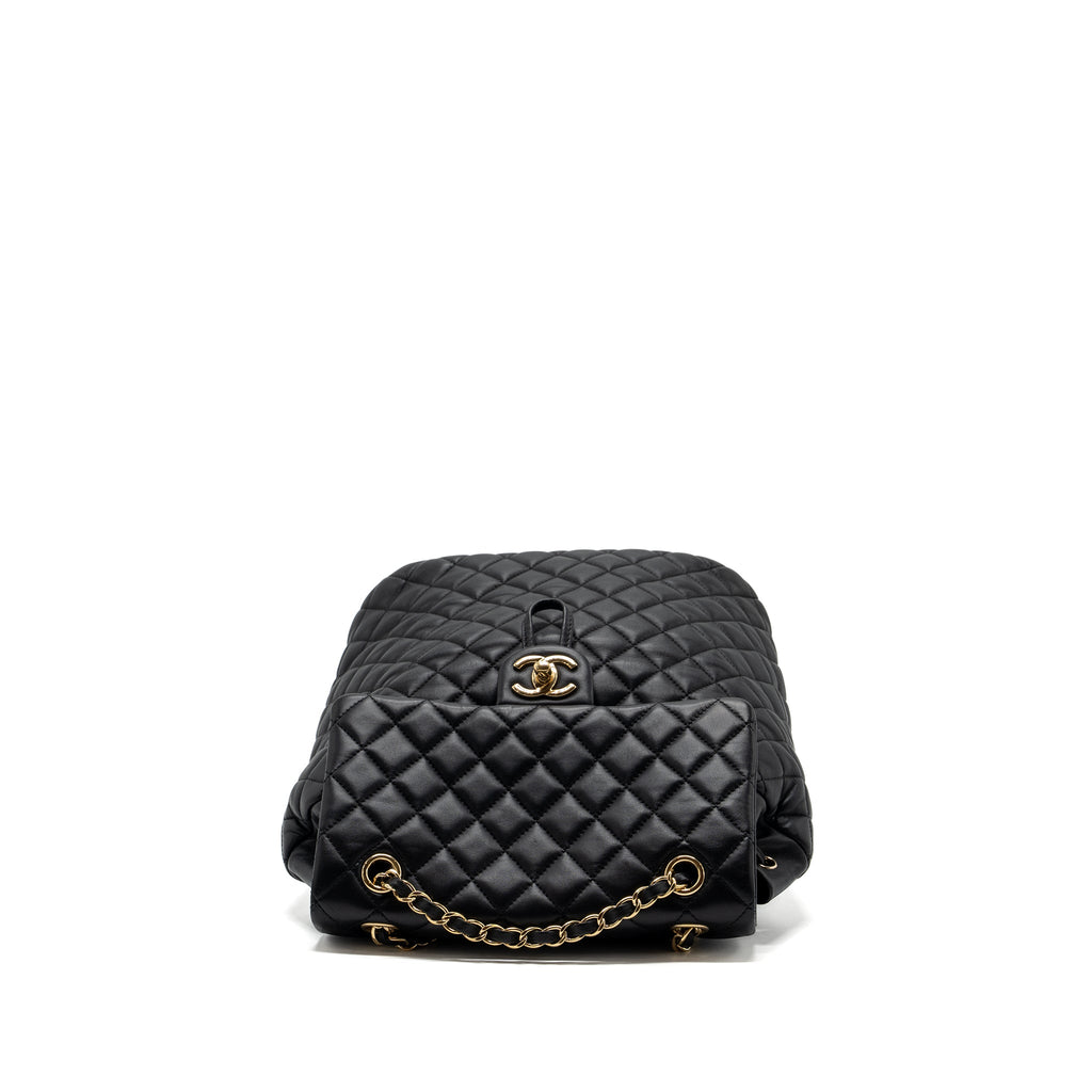 CHANEL QUILTED FLAP BACKPACK LAMBSKIN BLACK GHW