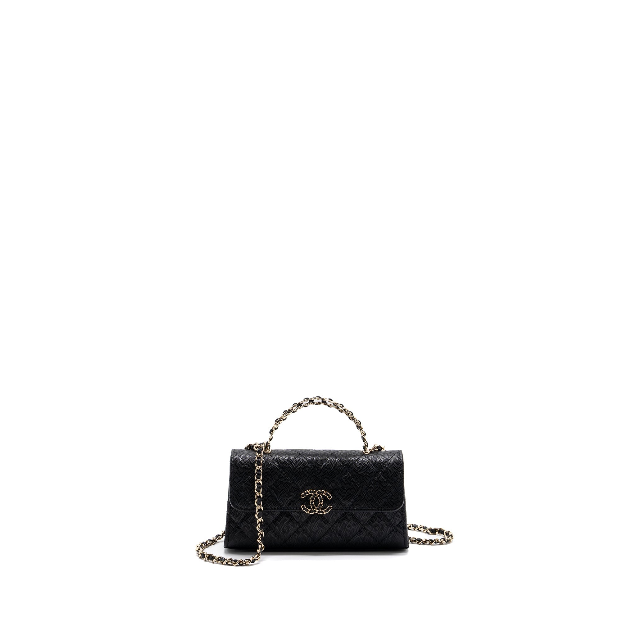 CHANEL TOP HANDLE MINI FLAP BAG WITH CHAIN CAVIAR BLACK LGHW (MICROCHIP)