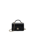 CHANEL TOP HANDLE MINI RECTANGULAR FLAP BAG LAMBSKIN BLACK LGHW(MICROCHIP)