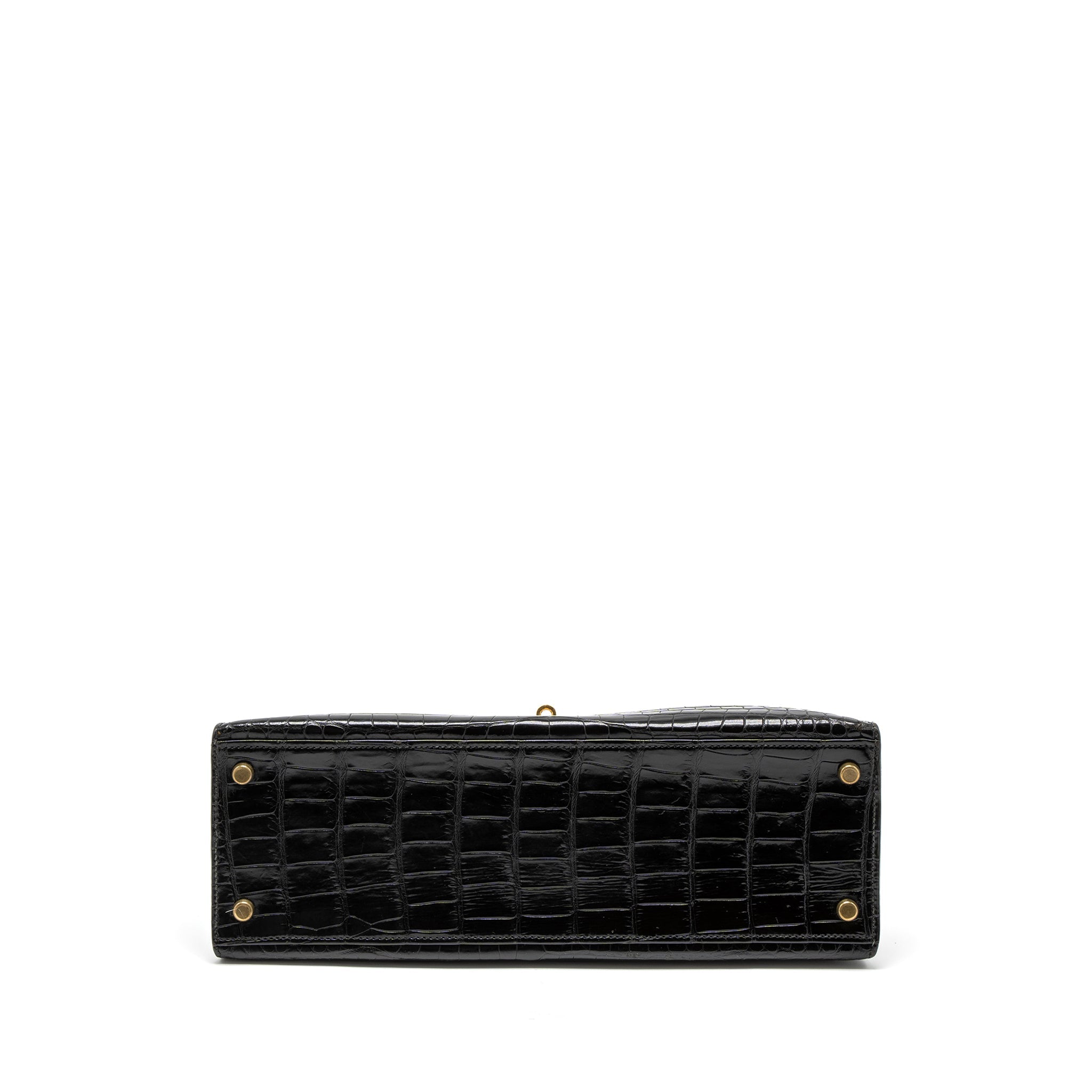 HERMES KELLY 32 SHINY CROCODILE POROSUS BLACK GHW