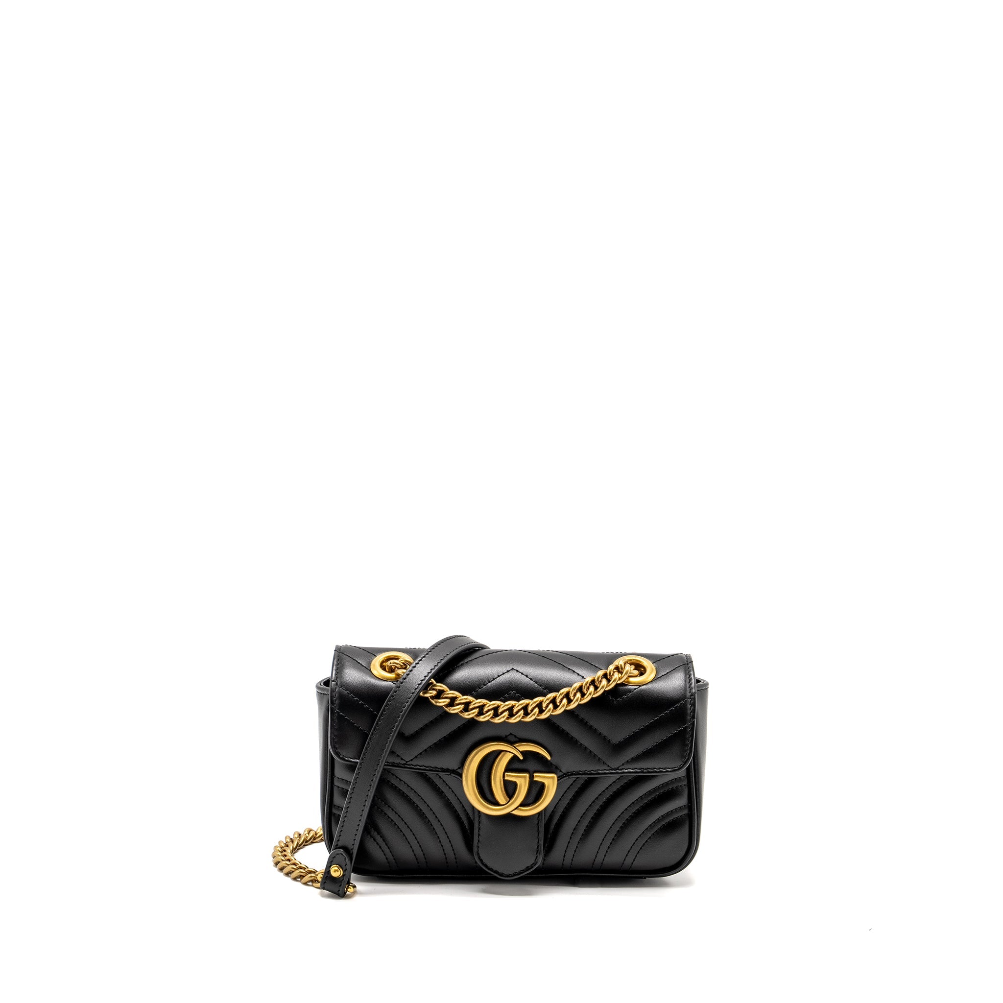 GUCCI MINI GG MARMONT SHOULDER BAG CALFSKIN BLACK GHW