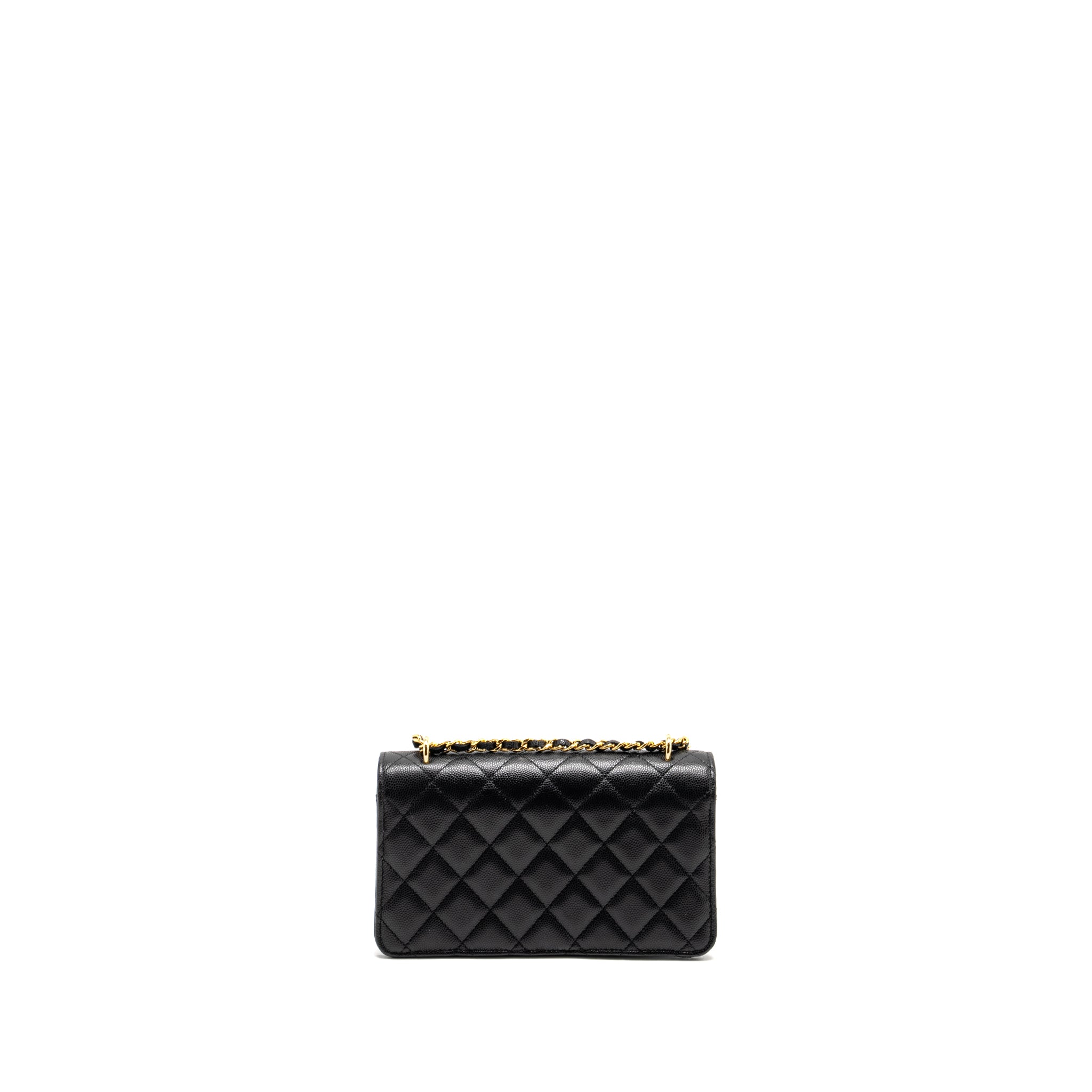 CHANEL 23S WALLET ON CHAIN WITH BAG CHARM CAVIAR BLACK GHW(MICROCHIP)