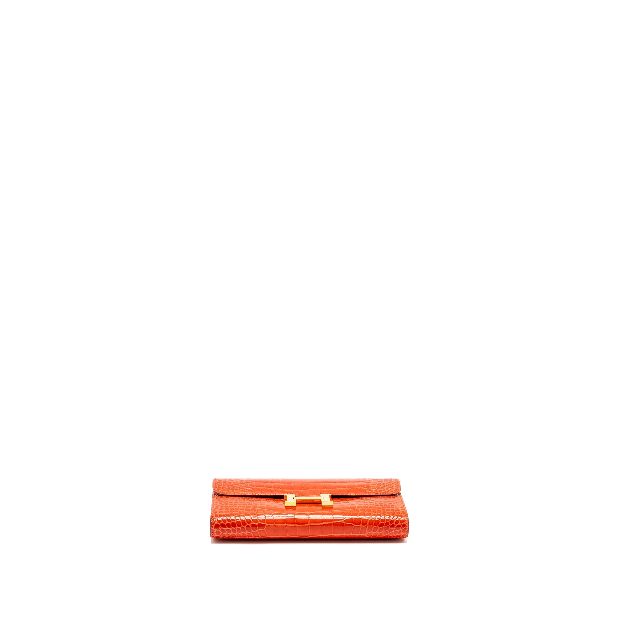 HERMES CONSTANCE LONG WALLET SHINY ALLIGATOR MISSISSIPPIENSIS ORANGE POPPY GHW