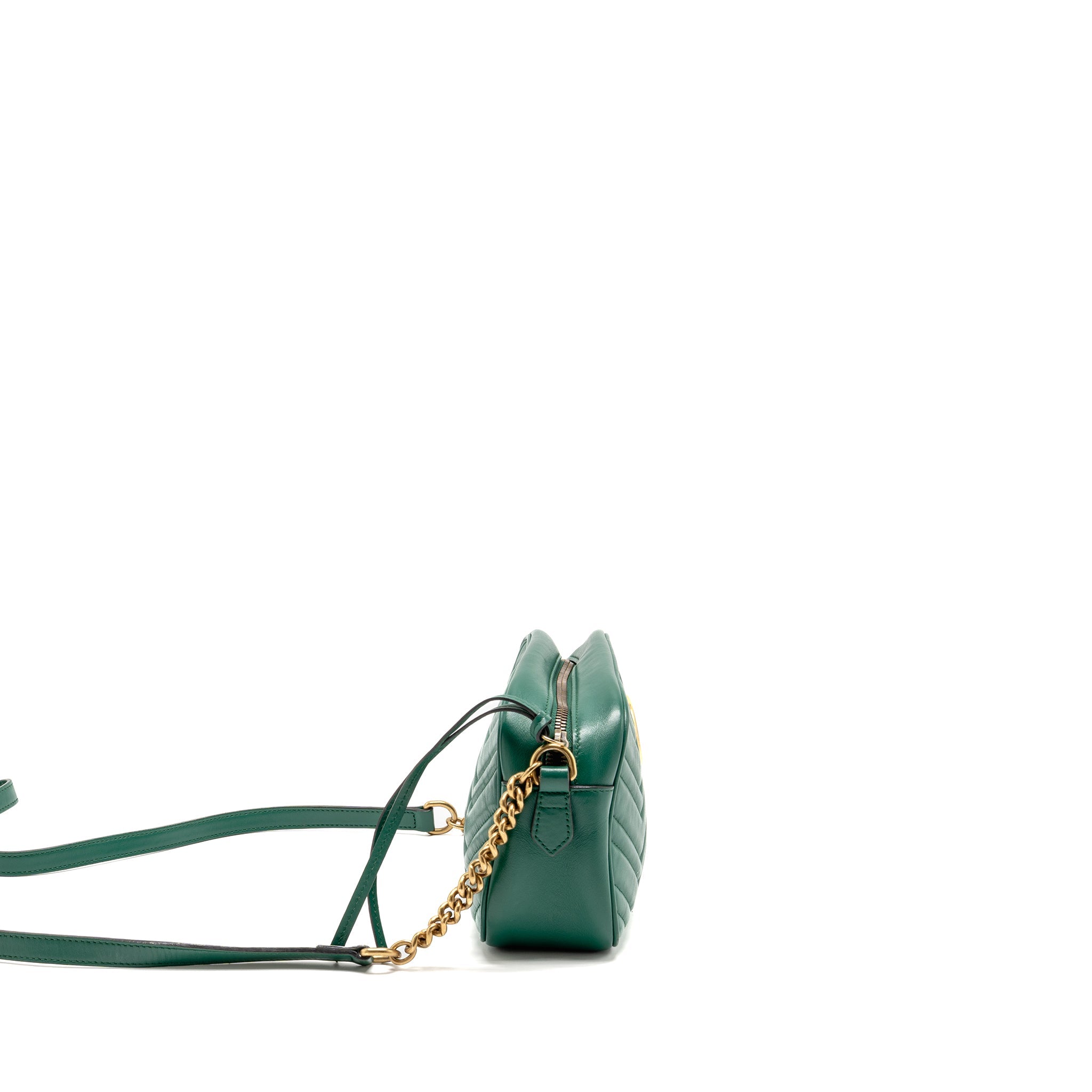 GUCCI SMALL GG MARMONT CROSSBODY CAMERA BAG CALFSKIN GREEN GHW
