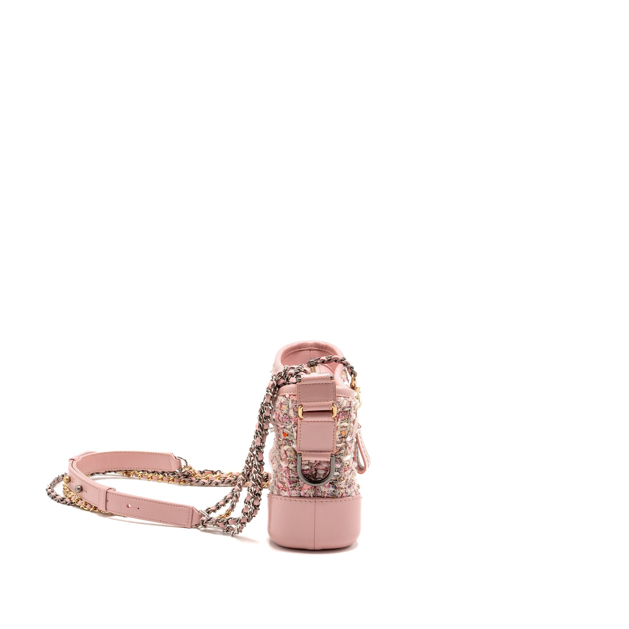 CHANEL SMALL GABRIELLE HOBO BAG TWEED/SHINY CALFSKIN PINK MULTICOLOURED HARDWARE