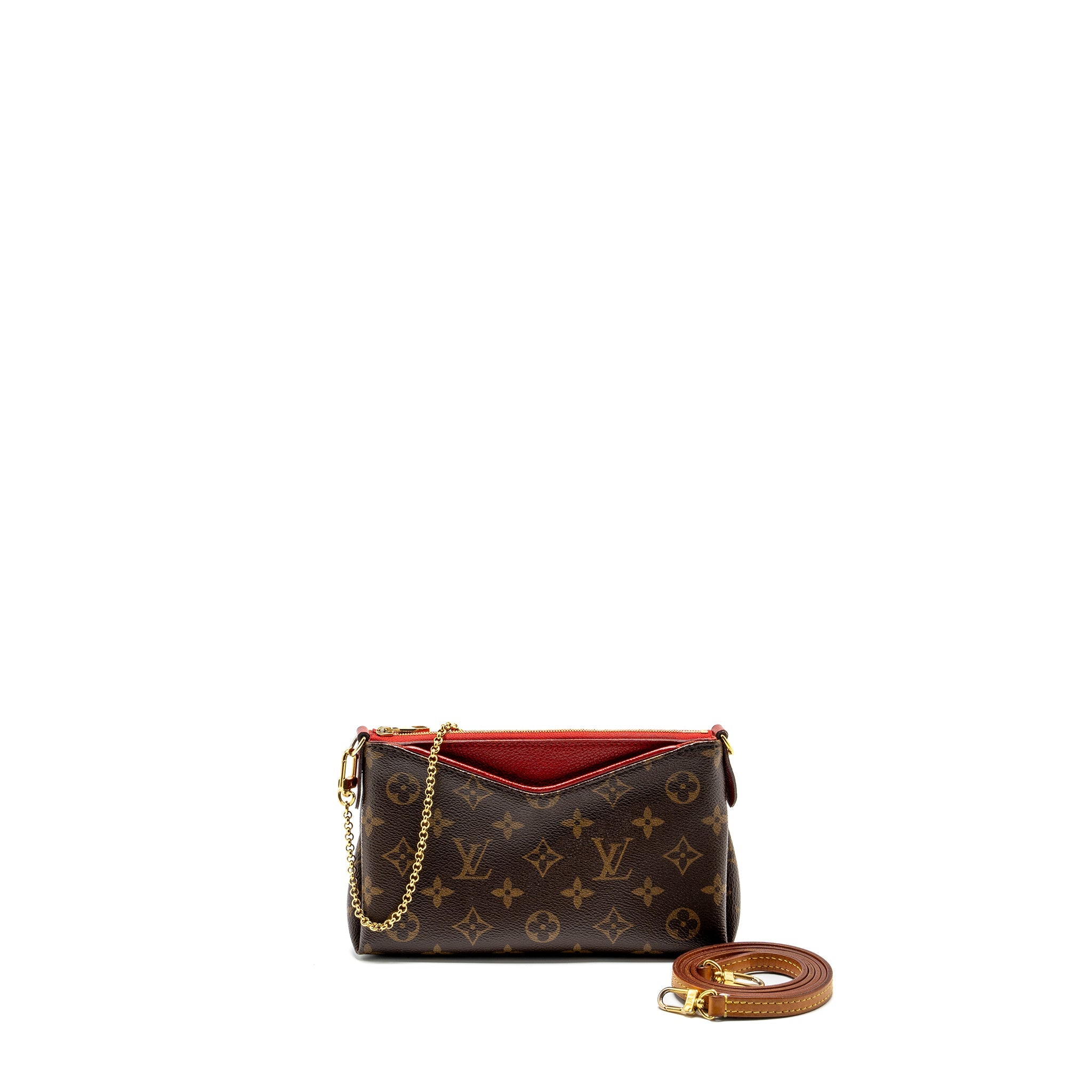 LOUIS VUITTON PALLAS CLUTCH MONOGRAM 2 WAY SHOULDER BAG MONOGRAM CANVAS/LEATHER CERISE GHW
