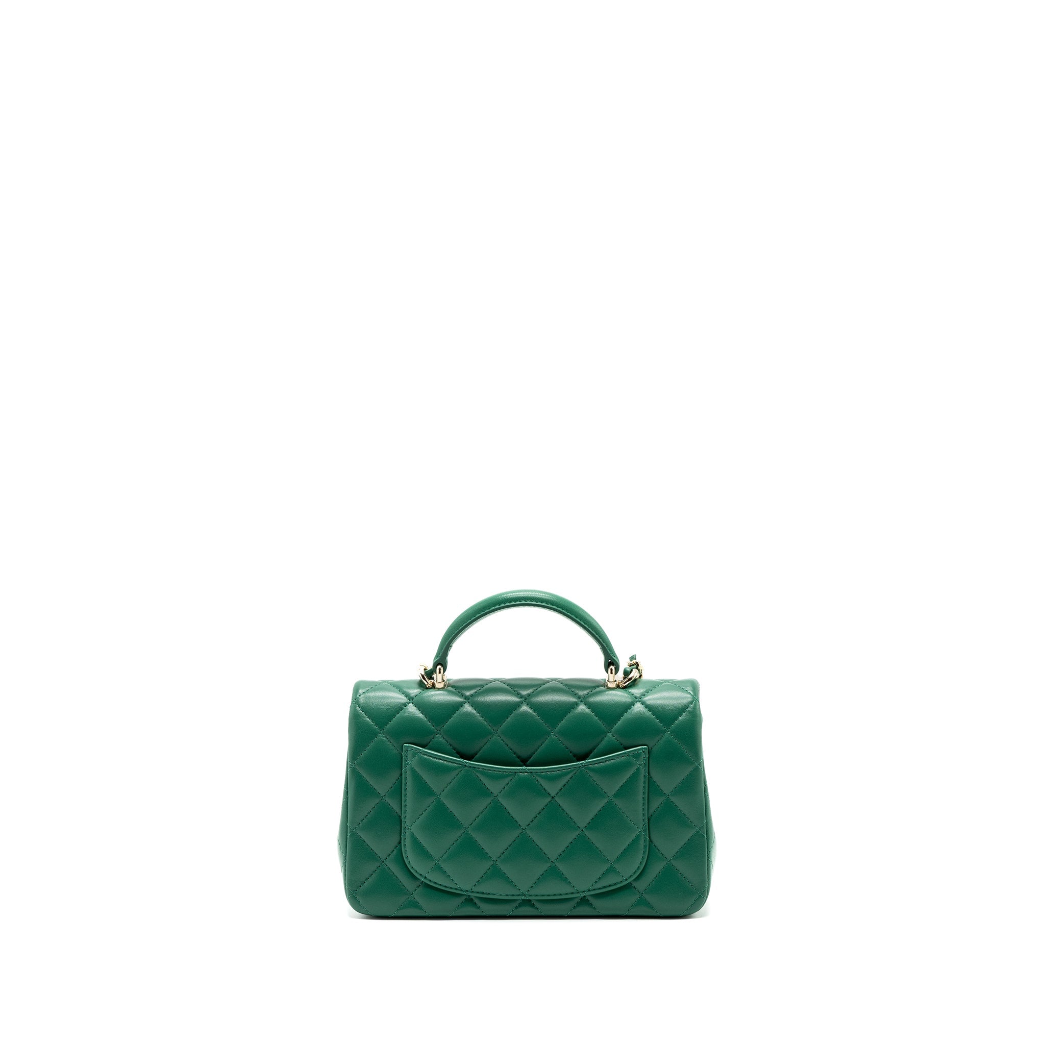CHANEL TOP HANDLE MINI FLAP BAG WITH CHAIN LAMBSKIN GREEN LGHW (MICROCHIP)