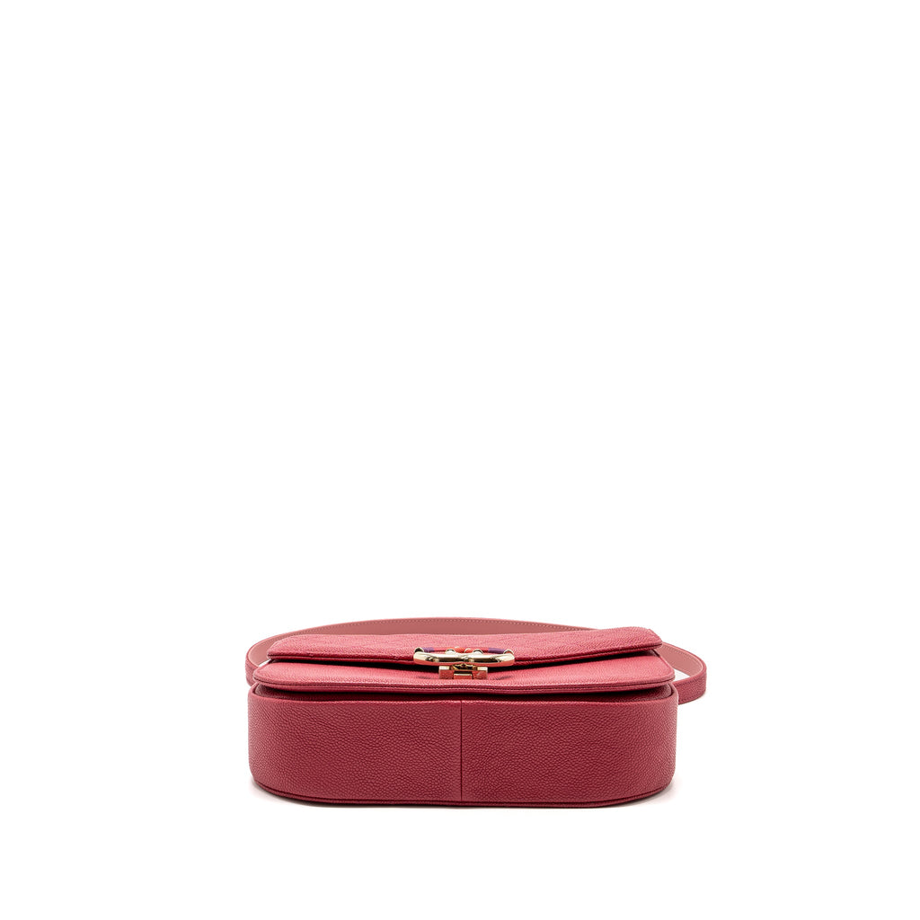 CHANEL GIANT CC LOGO MESSENGER BAG GRAINED CALFSKIN PINK LGHW
