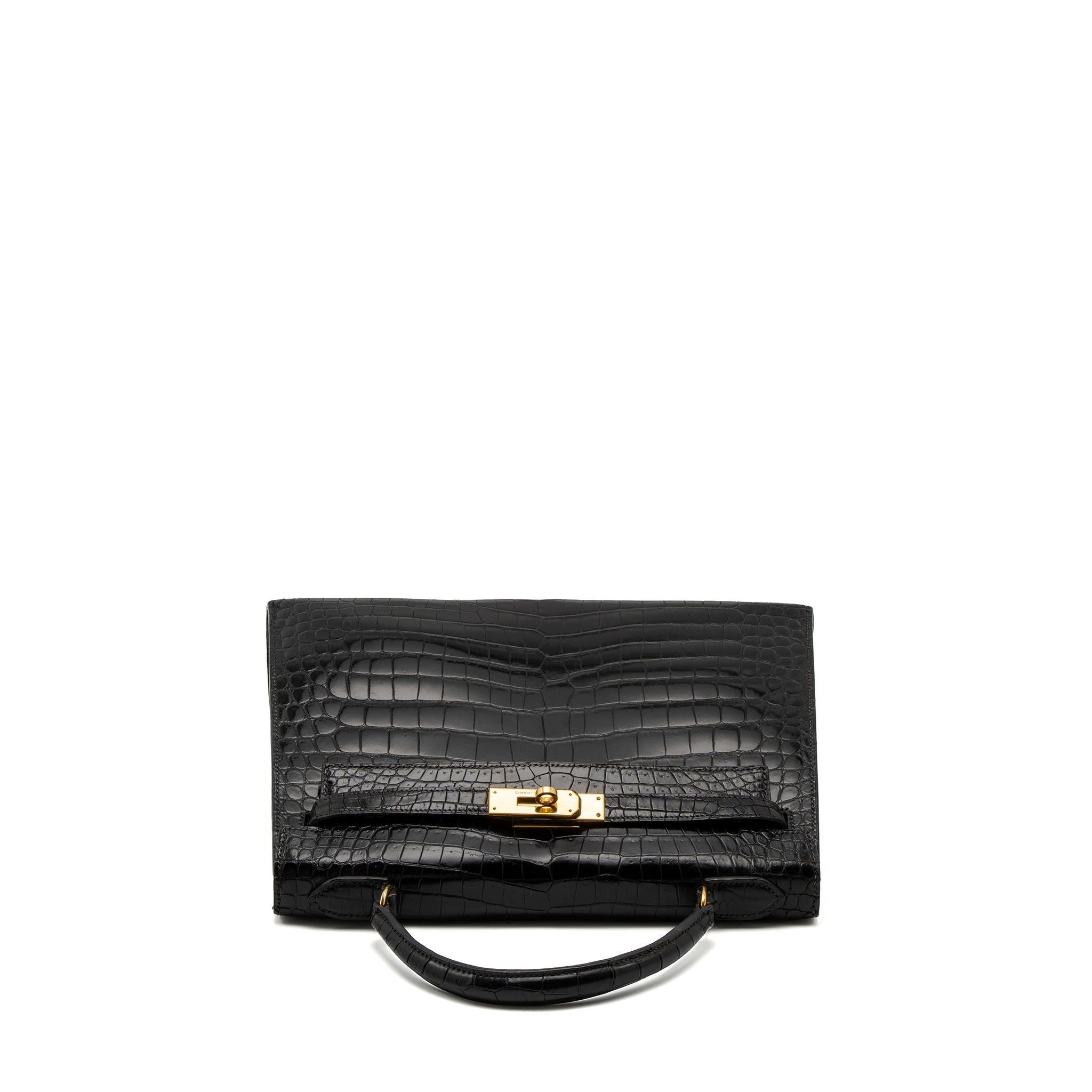 HERMES KELLY 32 SHINY CROCODILE POROSUS BLACK GHW