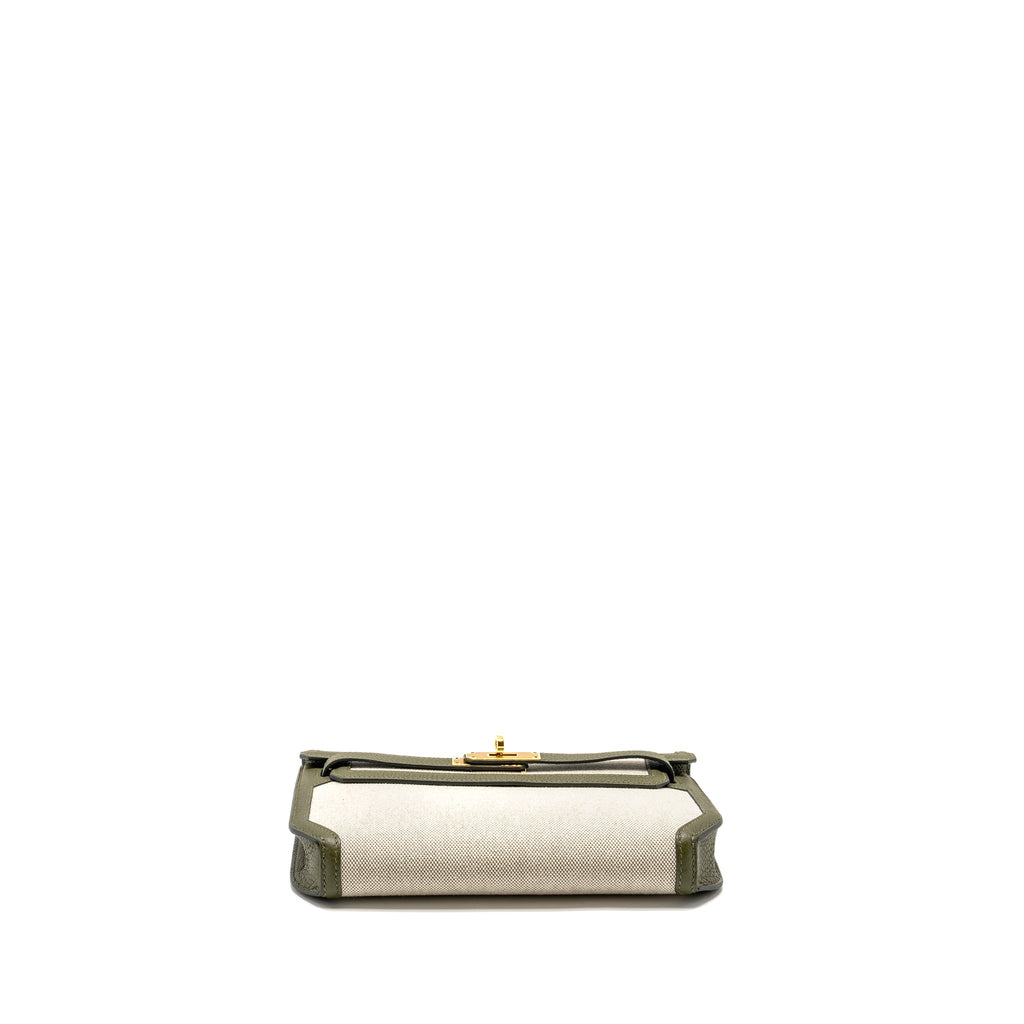 HERMES POCHETTE KELLY DEPECHES 25 CANVAS / TOGO ECRU BEIGE / VERT OLIVE GHW
