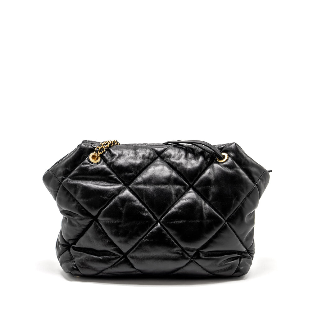 CHANEL NEW YORK BOWLING BAG QUILTED LAMBSKIN BLACK GHW