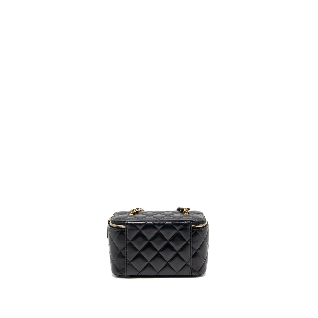 CHANEL PEARL CRUSH LONG VANITY WITH CHAIN LAMBSKIN BLACK GHW