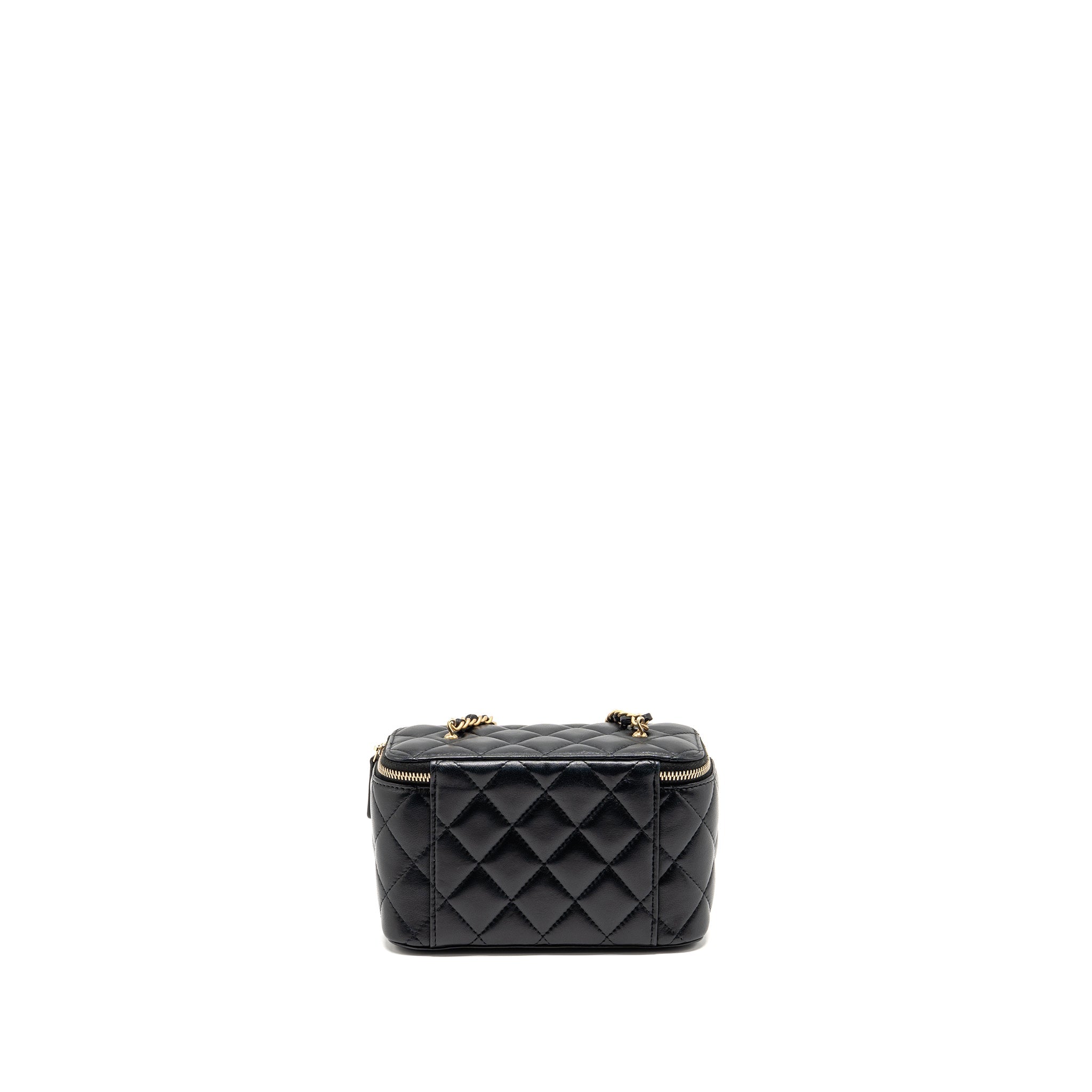 CHANEL PEARL CRUSH LONG VANITY WITH CHAIN LAMBSKIN BLACK GHW