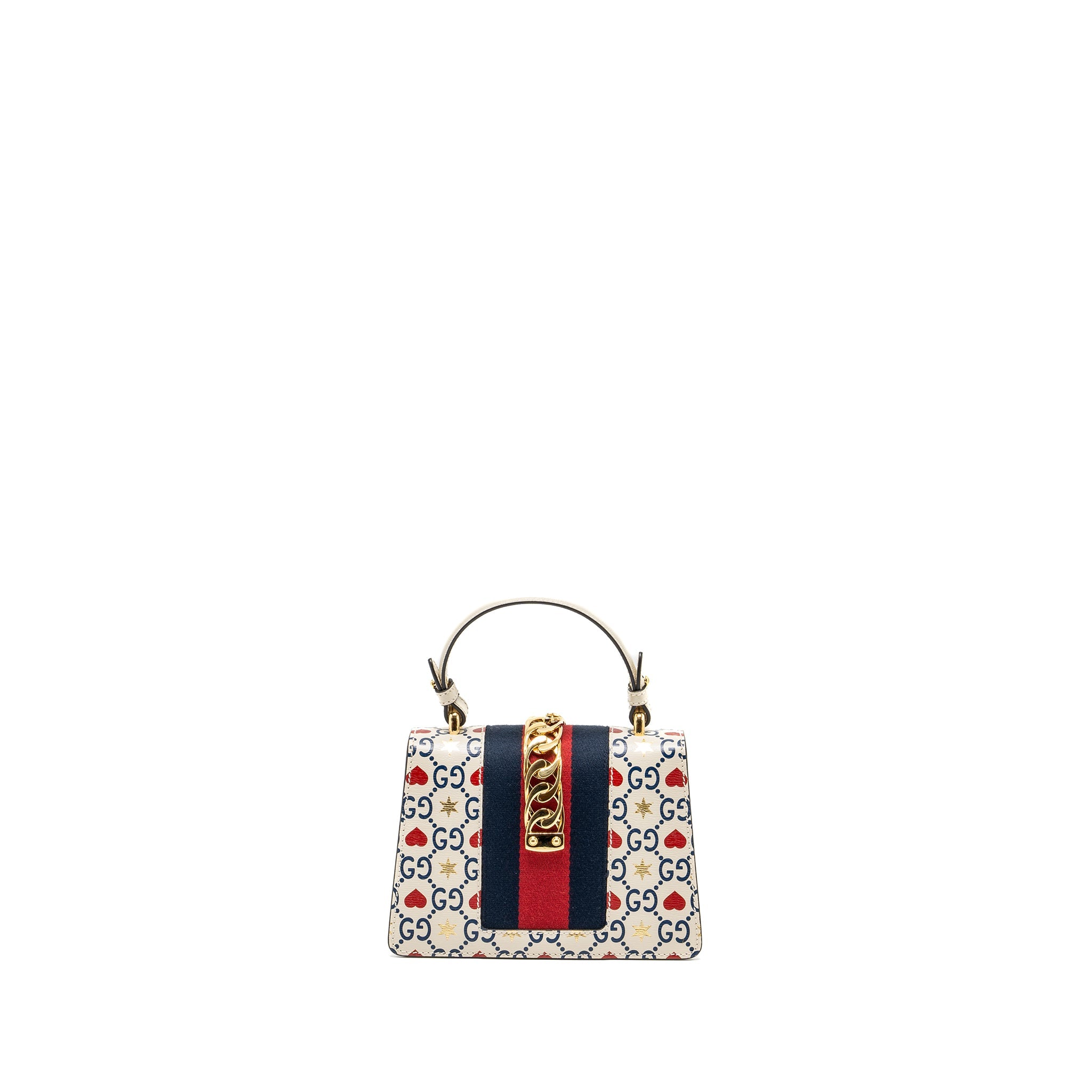 GUCCI MINI TOP HANDLE SYLVIE TOTE BAG WITH HEART PRINT LIMITED WHITE MULTICOLOR GHW