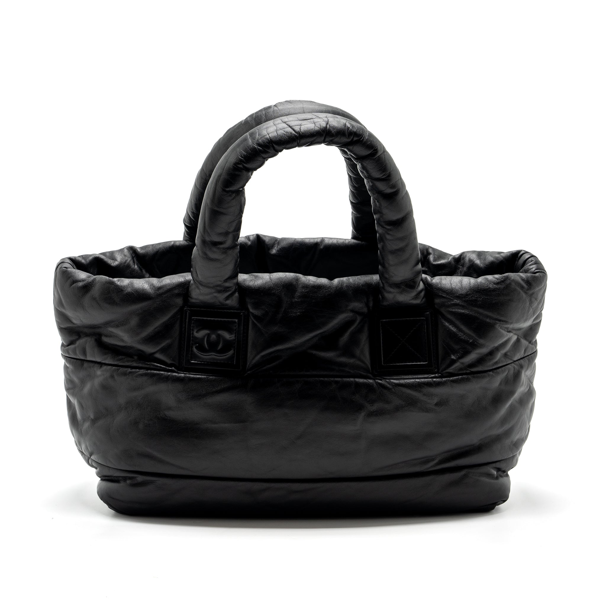 CHANEL PUFFY DOWN DOWN TOTE BAG LAMBSKIN BLACK SHW