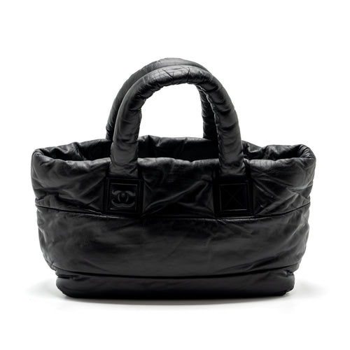 CHANEL PUFFY DOWN DOWN TOTE BAG LAMBSKIN BLACK SHW