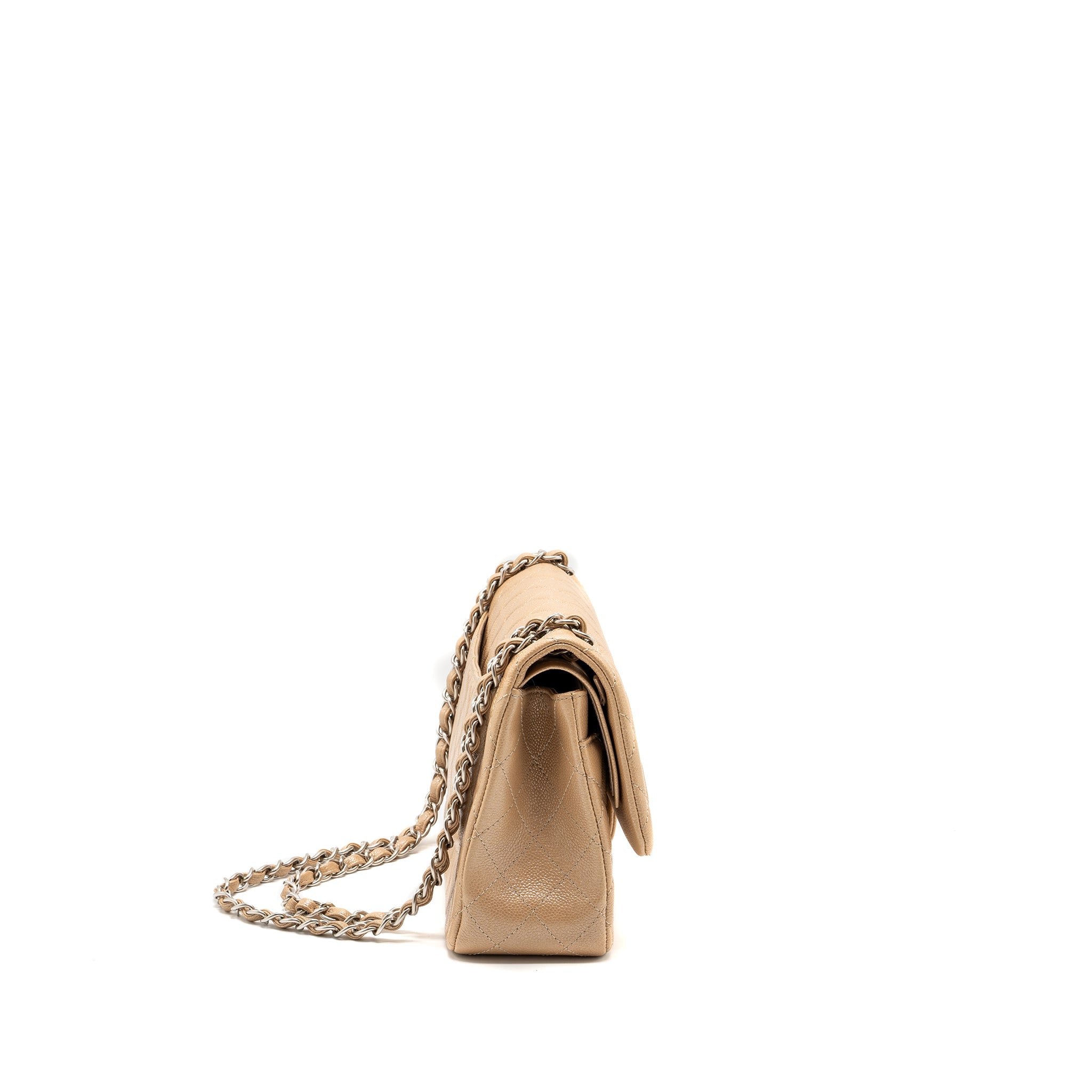 CHANEL CLASSIC JUMBO DOUBLE FLAP BAG CAVIAR IRIDESCENT BEIGE BRUSHED SHW