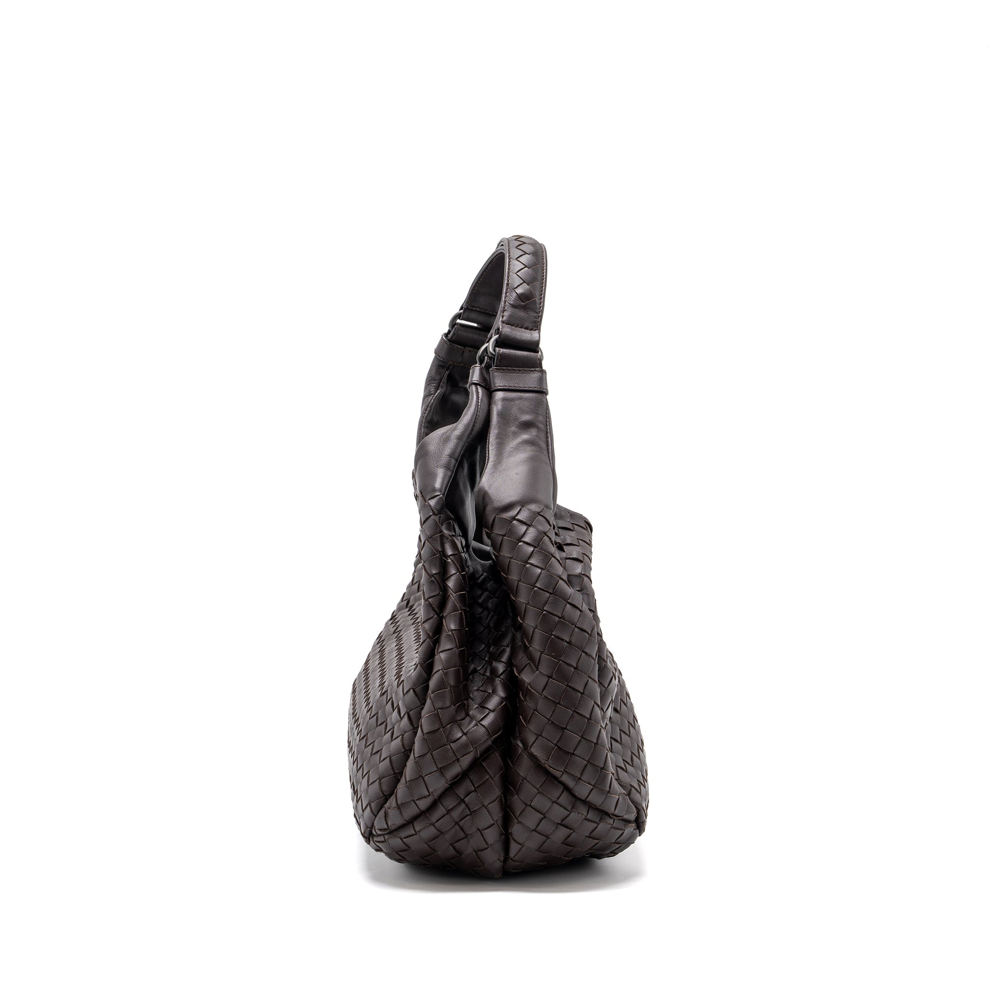 BOTTEGE VENETA HOBO BAG NAPPA BROWN BLACK HARDWARE