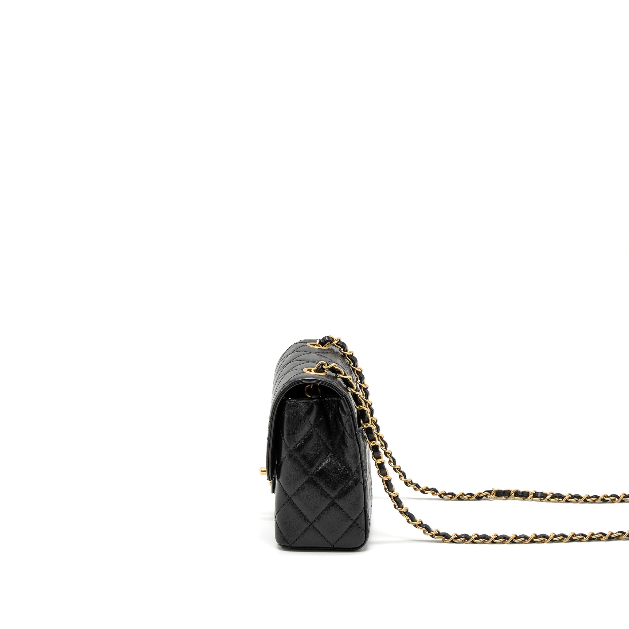 CHANEL 22K RETRO NEW CLASSIC SQUARE MINI FLAP BAG GOATSKIN BLACK BRUSHED GHW (MICROCHIP)