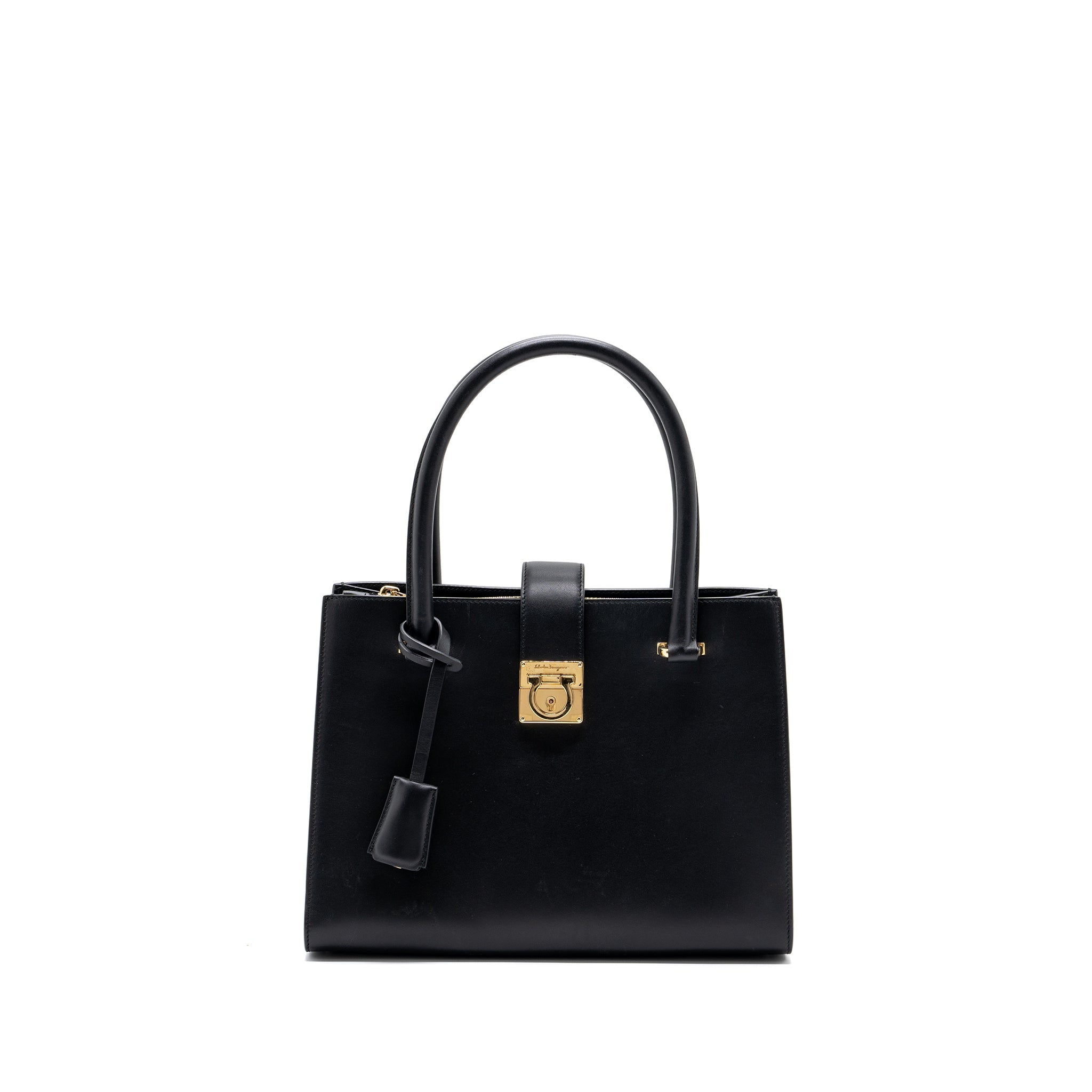 SALVATORE FERRAGAMO TOTE BAG CALFSKIN BLACK GHW