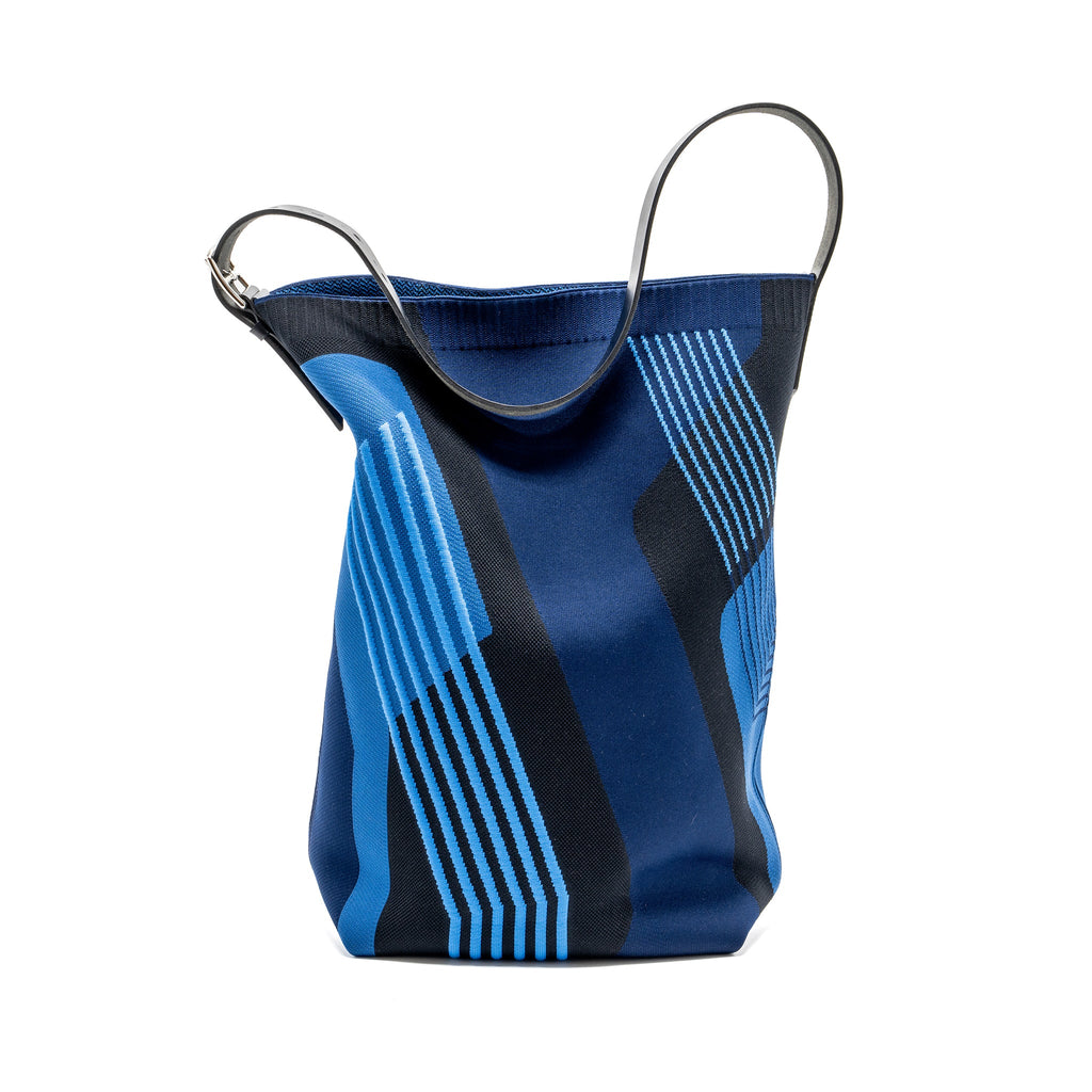 HERMES ETRIVIERE MM SHOULDER BAG FABRIC / HUNTER LEATHER BLUE/ BLACK WITH SHW