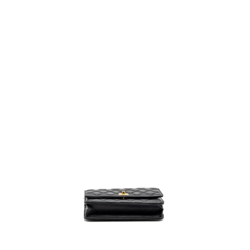CHANEL CLASSIC WALLET ON CHAIN WITH CAMELLIA ADJUSTABLE CHAIN LAMBSKIN BLACK GHW (MICROCHIP)