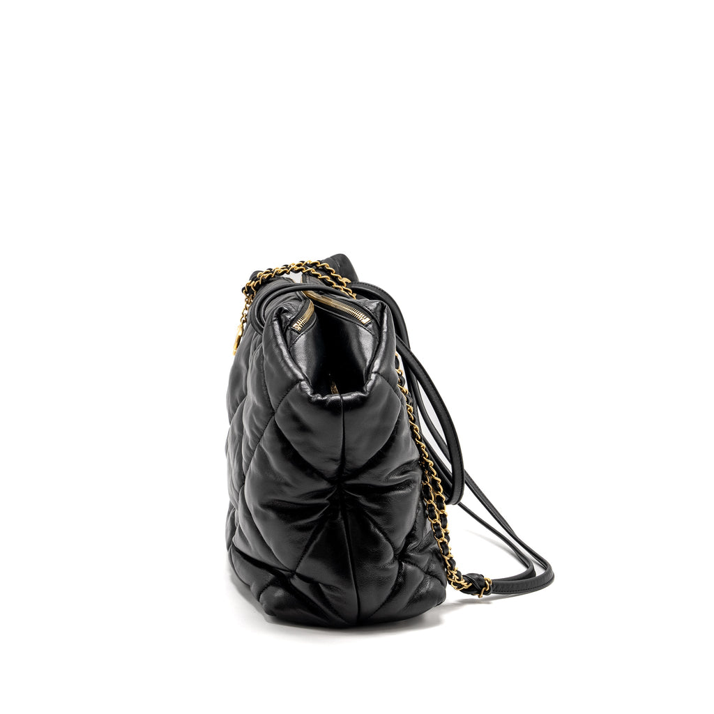 CHANEL NEW YORK BOWLING BAG QUILTED LAMBSKIN BLACK GHW