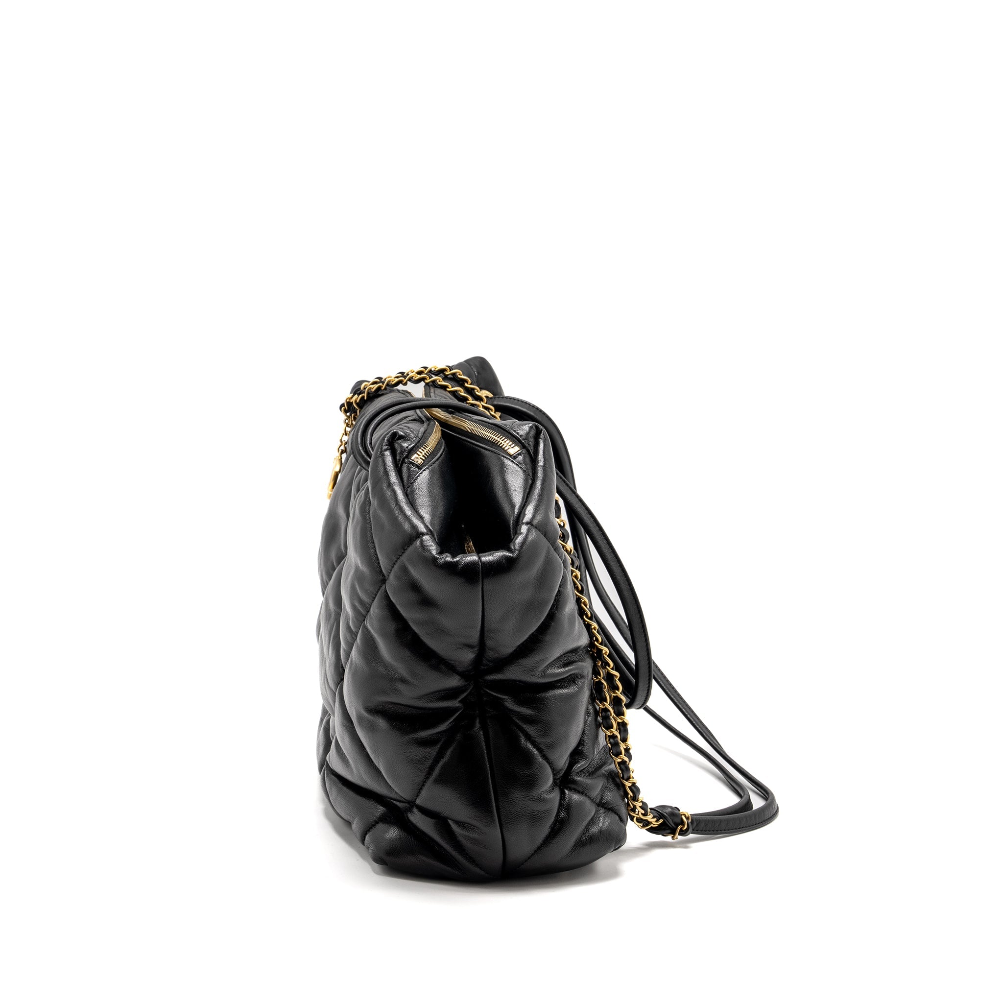 CHANEL NEW YORK BOWLING BAG QUILTED LAMBSKIN BLACK GHW