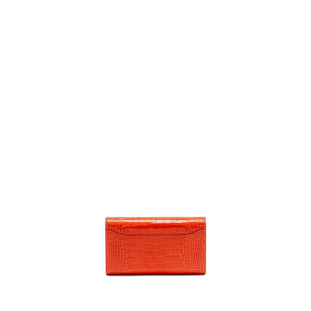 HERMES CONSTANCE LONG WALLET SHINY ALLIGATOR MISSISSIPPIENSIS ORANGE POPPY GHW