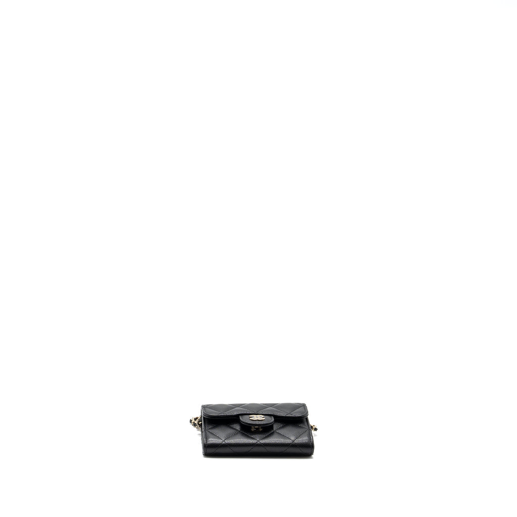 CHANEL CARD HOLDER WITH CHAIN CAVIAR BLACK LGHW