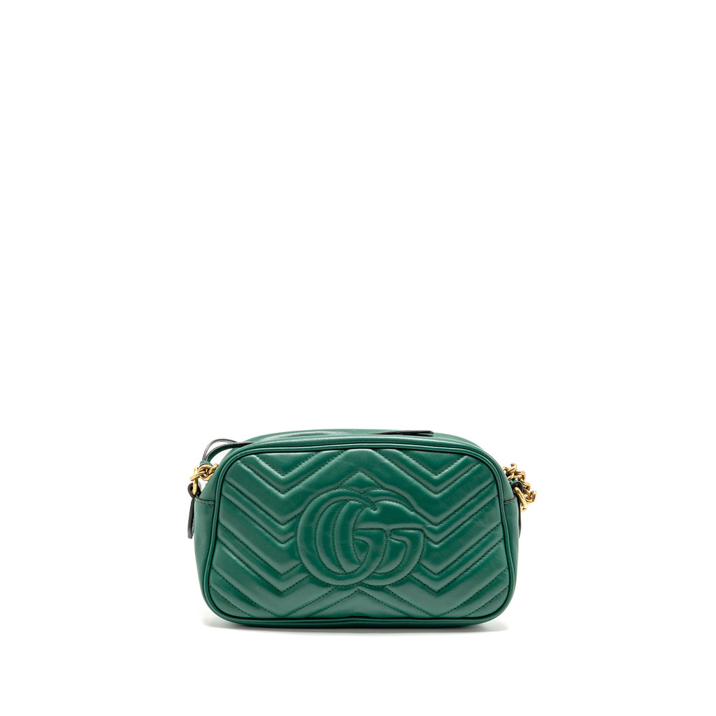 GUCCI SMALL GG MARMONT CROSSBODY CAMERA BAG CALFSKIN GREEN GHW