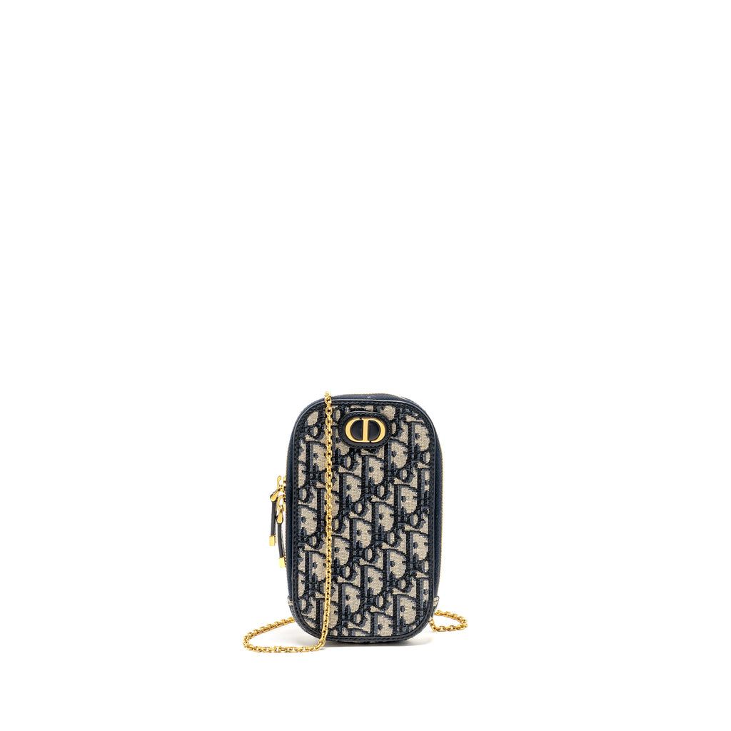 DIOR 30 MONTAIGNE PHONE POUCH OBLIQUE JACQUARD CANVAS NAVY GHW