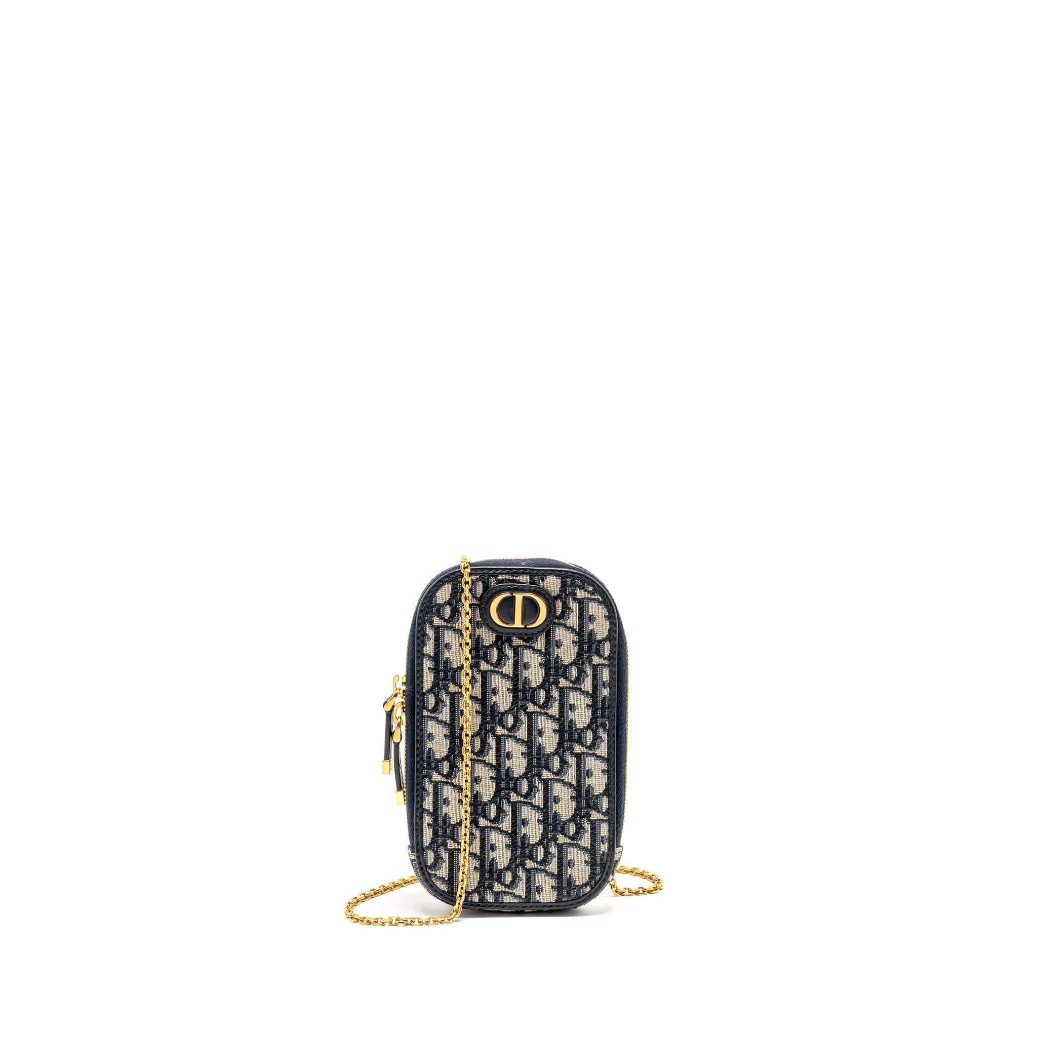DIOR 30 MONTAIGNE PHONE POUCH OBLIQUE JACQUARD CANVAS NAVY GHW