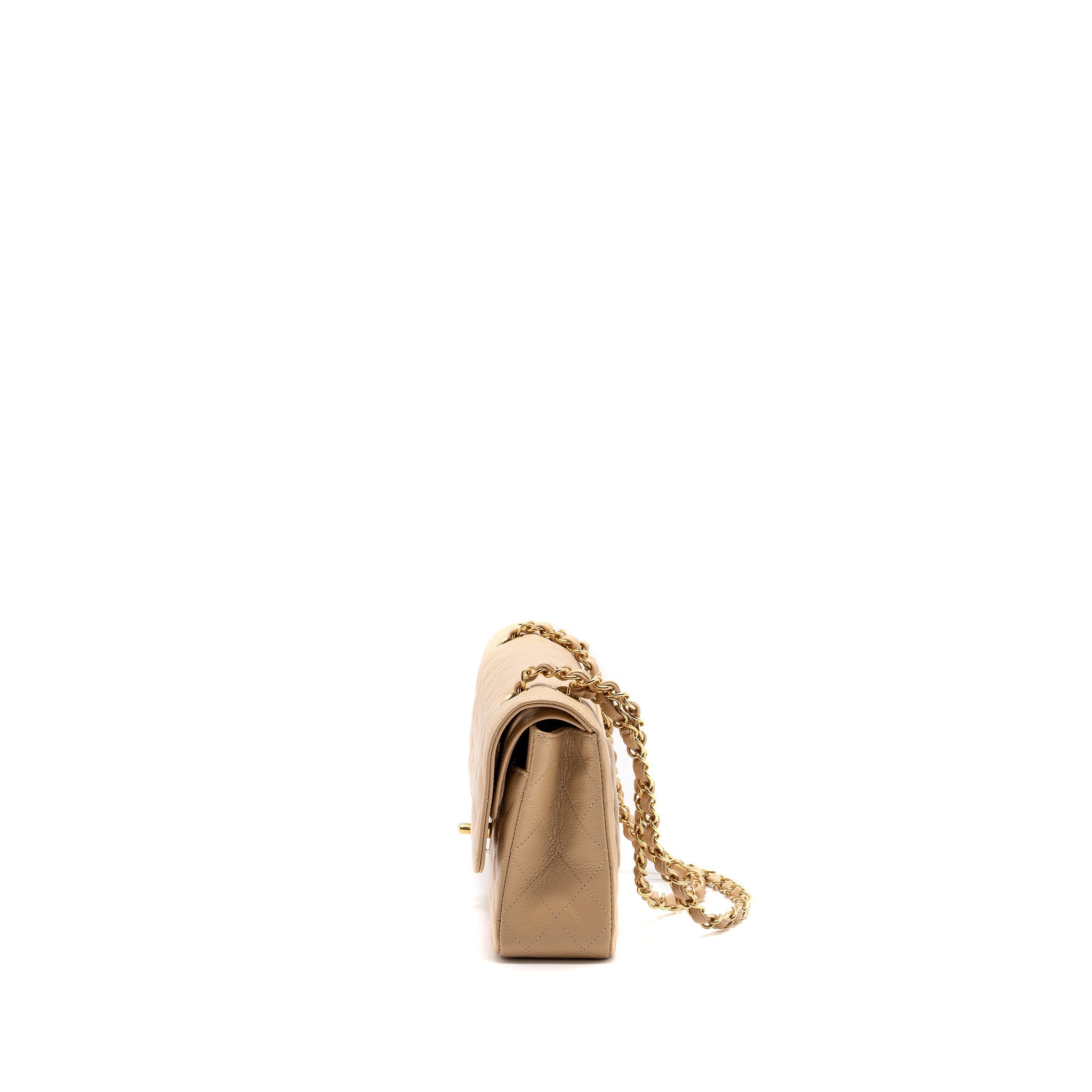 CHANEL MEDIUM CLASSIC DOUBLE FLAP BAG CAVIAR BEIGE GHW (MICROCHIP)
