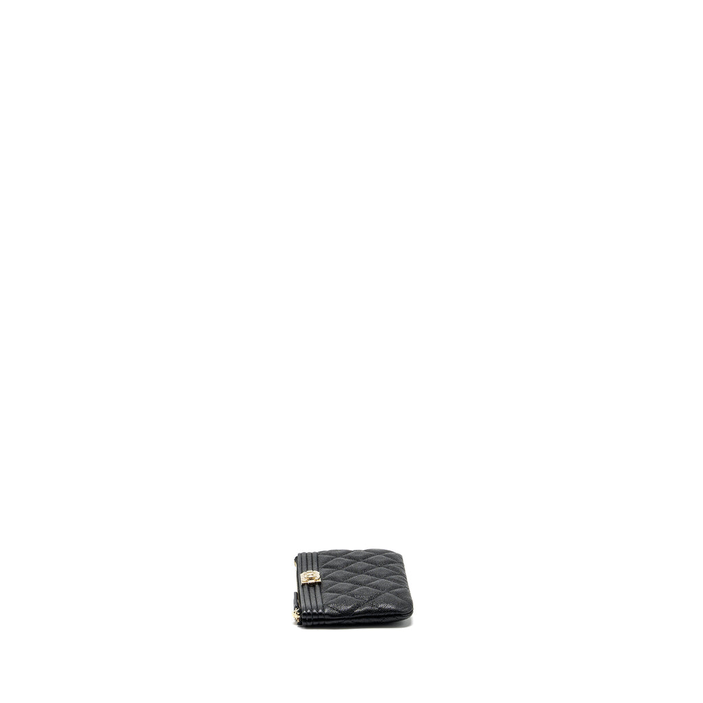 CHANEL SMALL BOY ZIP POUCH SHINY GRAINED CALFSKIN BLACK GHW