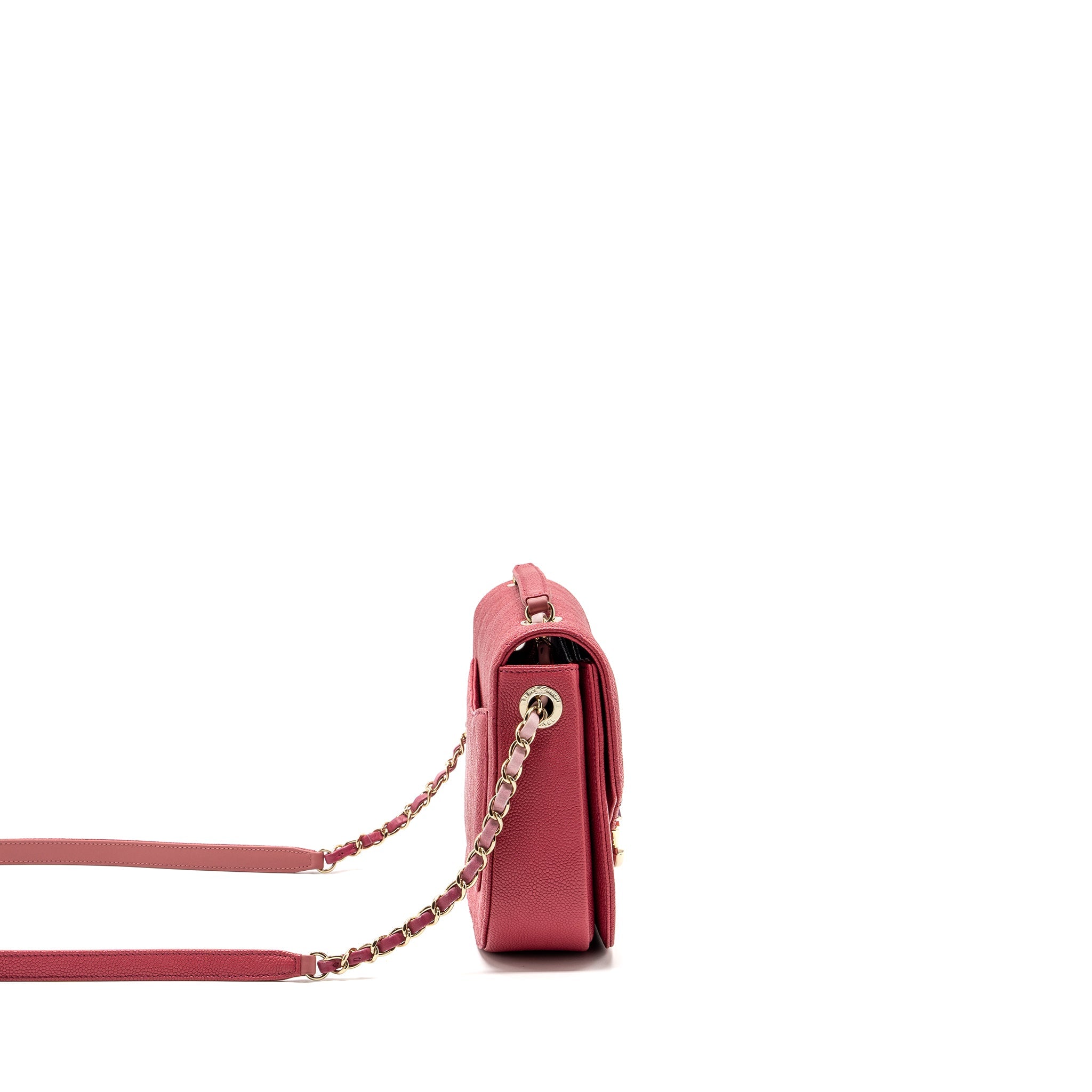 CHANEL GIANT CC LOGO MESSENGER BAG GRAINED CALFSKIN PINK LGHW