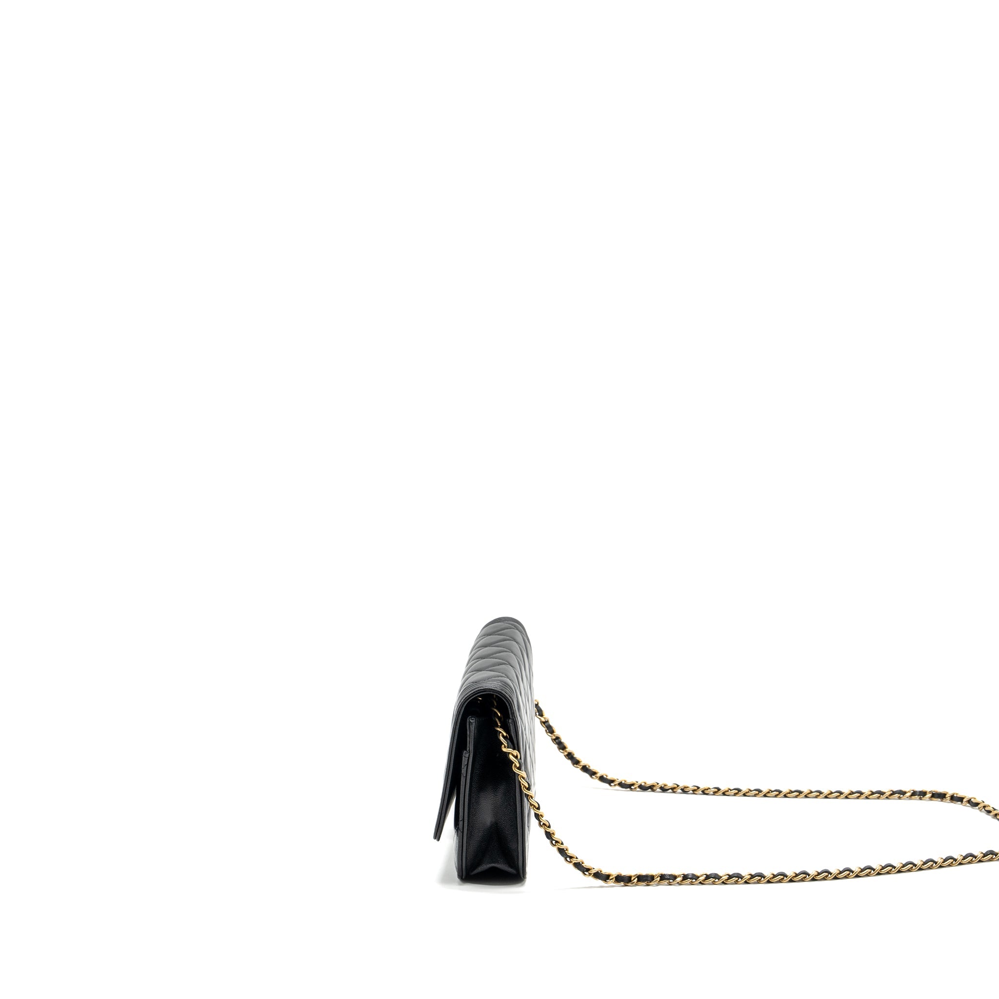 CHANEL BOY WALLET ON CHAIN LAMBSKIN BLACK GHW