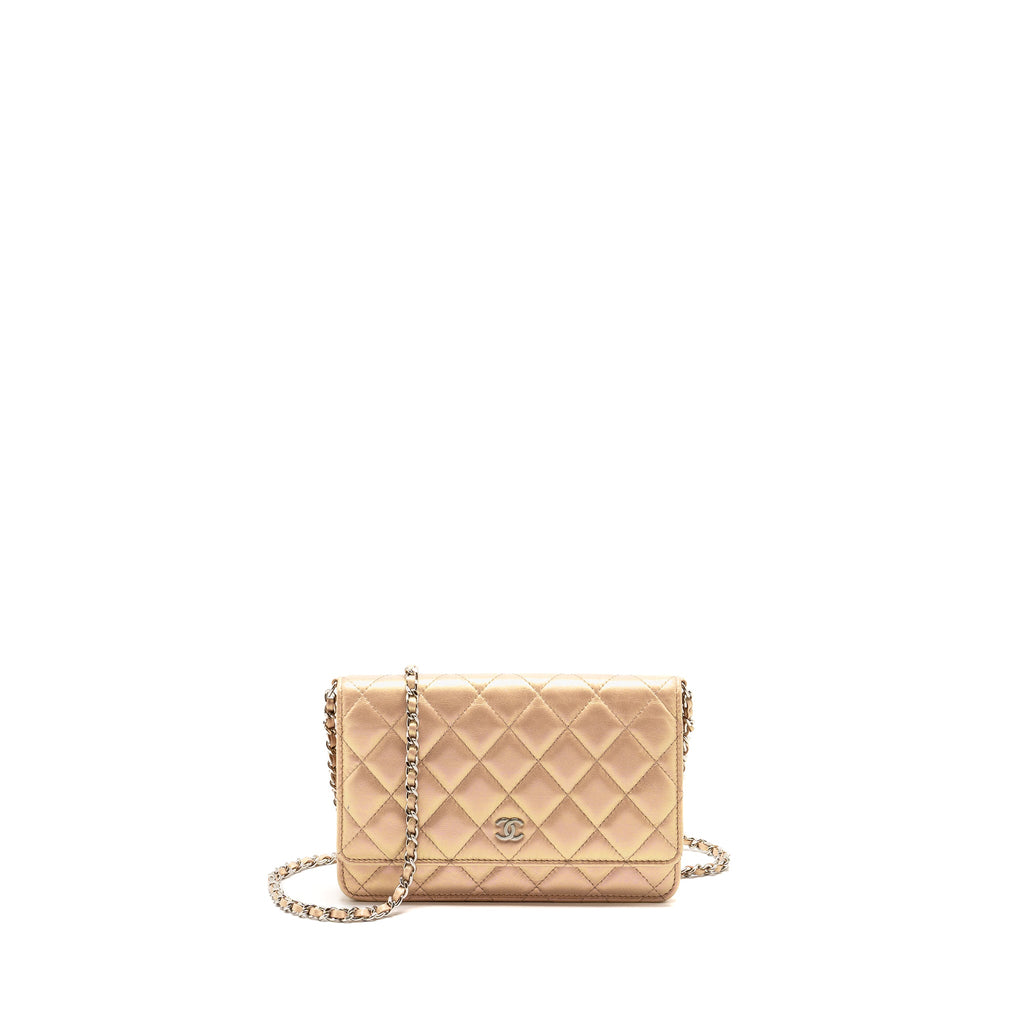 CHANEL CLASSIC WALLET ON CHAIN LAMBSKIN IRIDESCENT PINK SHW (MICROCHIP)