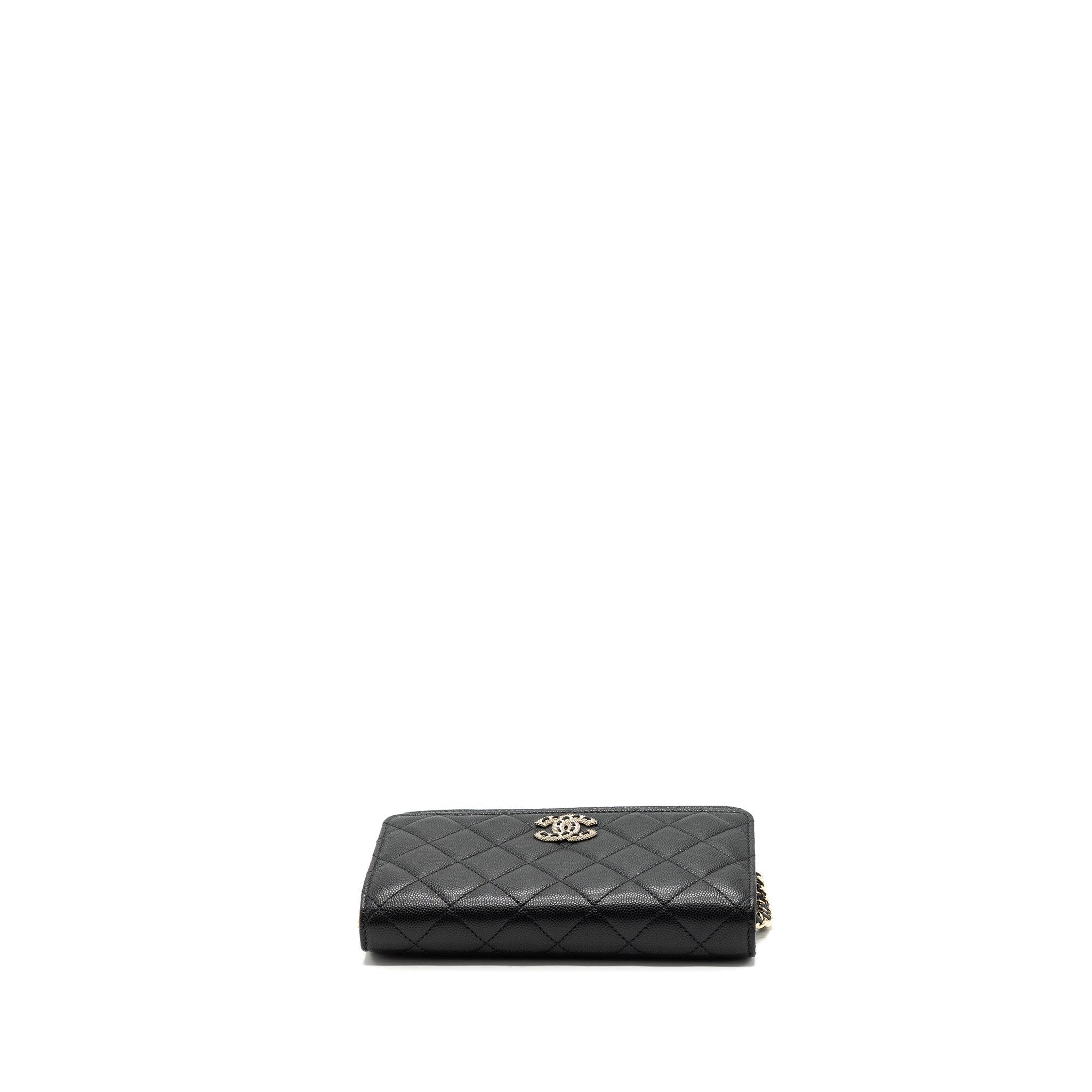 CHANEL DETAILED LOGO WALLET ON CHAIN CAVIAR BLACK LGHW (MICROCHIP)